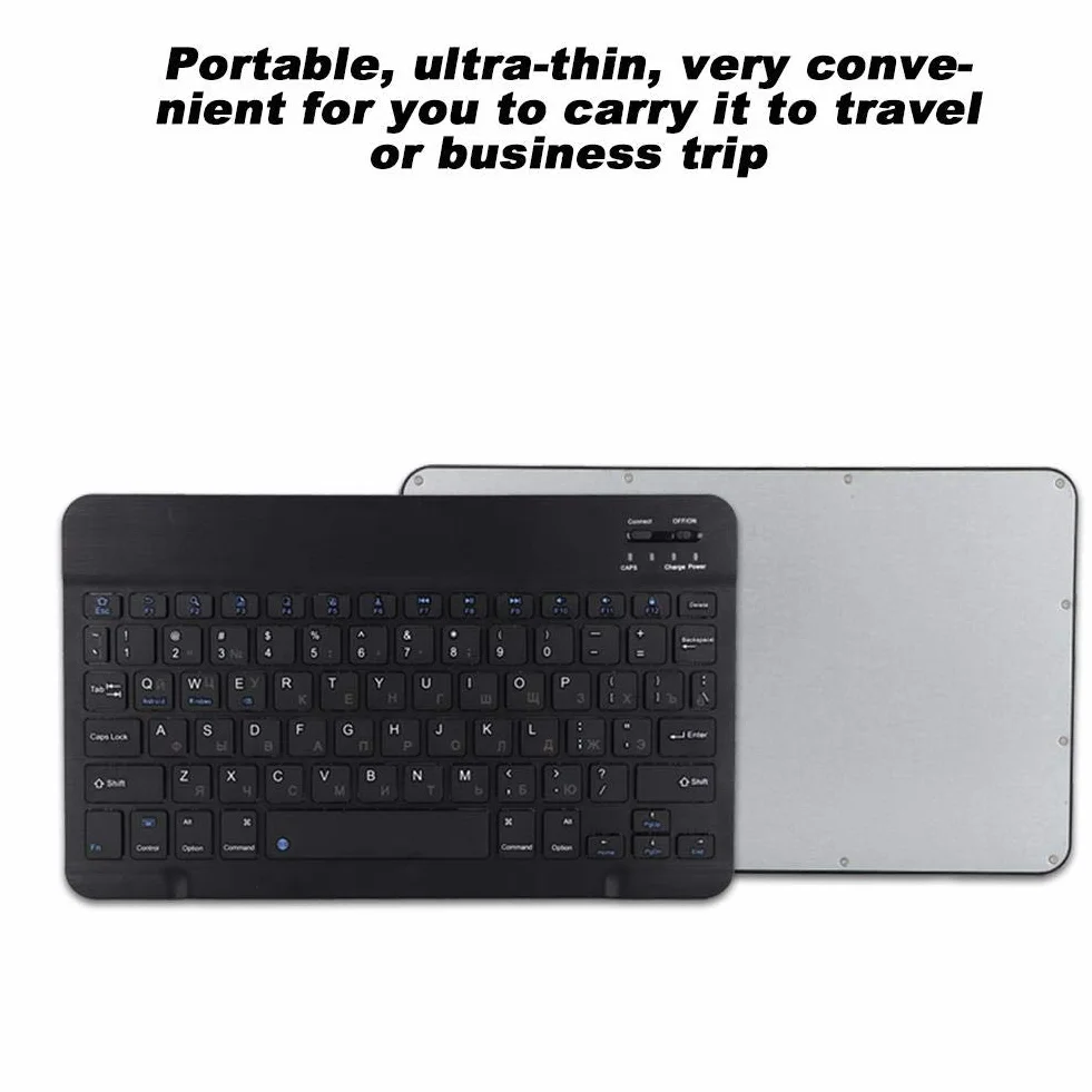 Bezprzewodowa klawiatura Bluetooth Mavis Laven, uniwersalna, przenośna, ultracienka, rosyjska klawiatura Bluetooth do tabletu, smartfona, kompatybilna z systemem iOS/Windows/Android, 25 cm