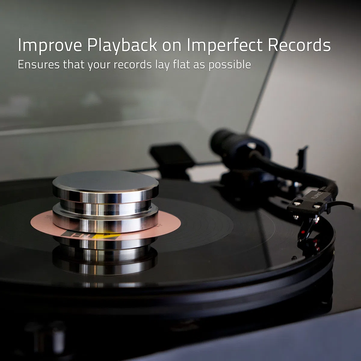 Fluance HiFi ciężarek do płyt winylowych – stabilizator do gramofonu z srebrnej stali z welurową podkładką – Srebrny (RW02)