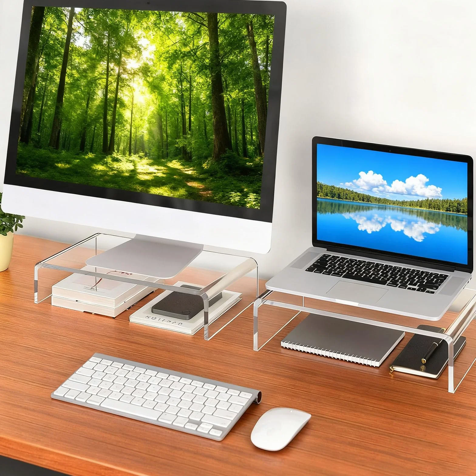 Akrylowy stojak na monitor, podwyższenie monitora, przezroczysta akrylowa podstawka pod monitor z antypoślizgową listwą ochronną, do monitorów, komputerów, notebooków, biurka z podwyższeniem komputera