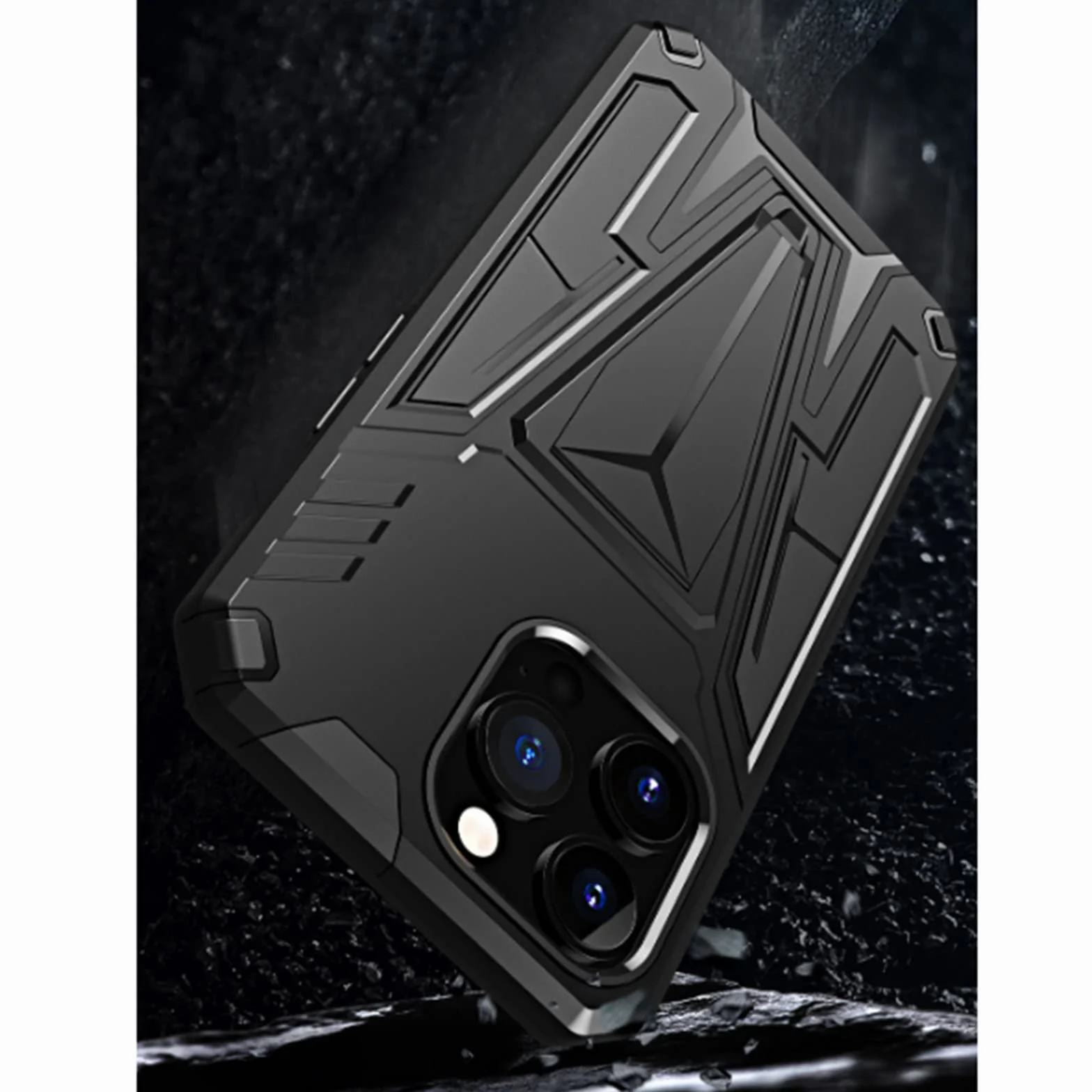 Etui do iPhone 13 Pro Max/13 Pro/13/13 mini, odporne na wstrząsy twardy tylny zderzak silikonowy pokrowiec ochronny z podpórką, kompatybilny z magnetycznym uchwytem samochodowym, czarny, 13 Pro Max 6,7"