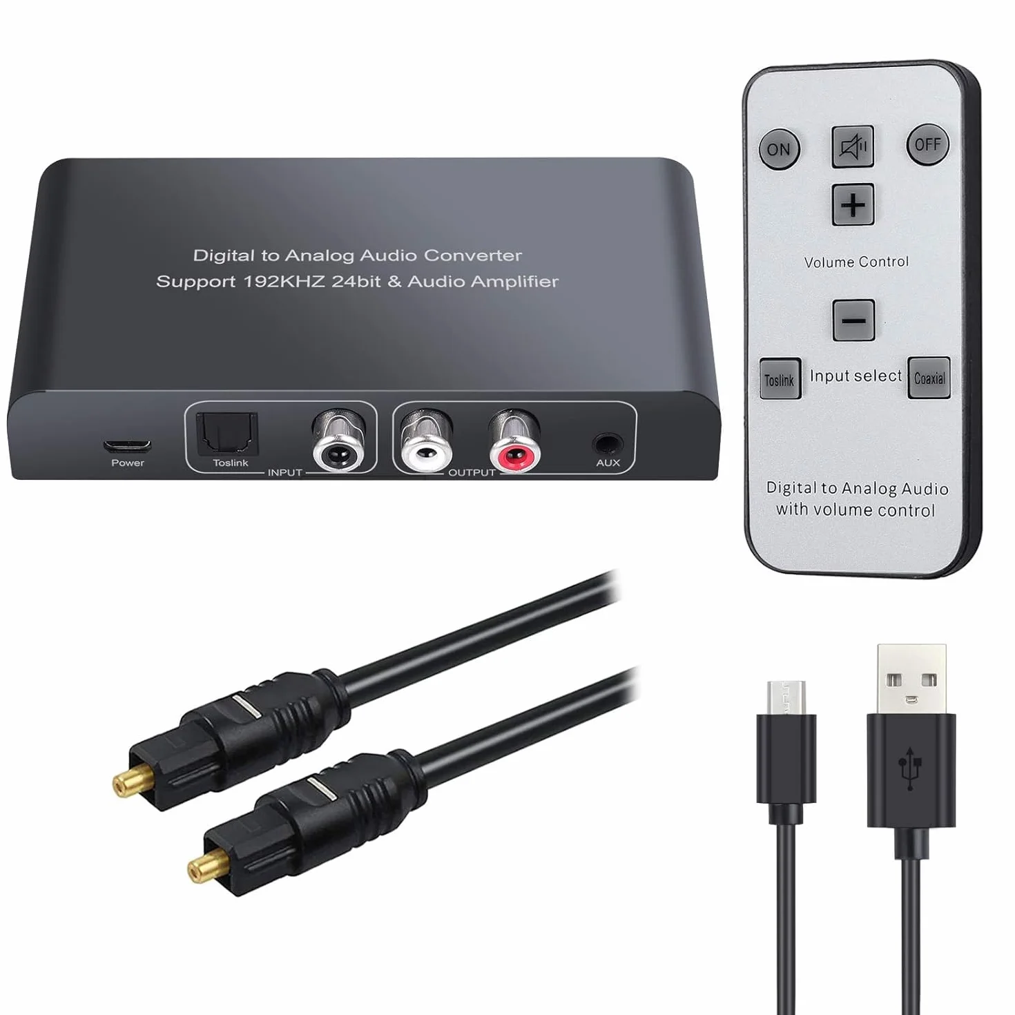 Neoteck Konwerter DAC 192 kHz cyfrowy na analogowy audio Toslink RCA 3,5 mm