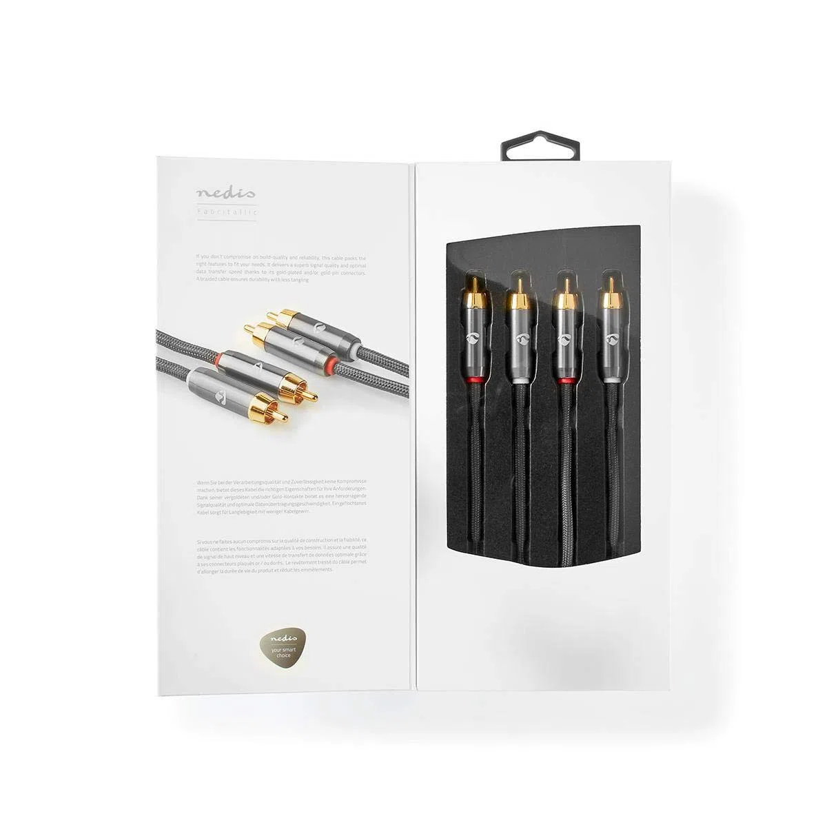 Nedis - Kabel audio stereo - wtyk RCA - pozłacany - 2 m - okrągły - antracyt/szary