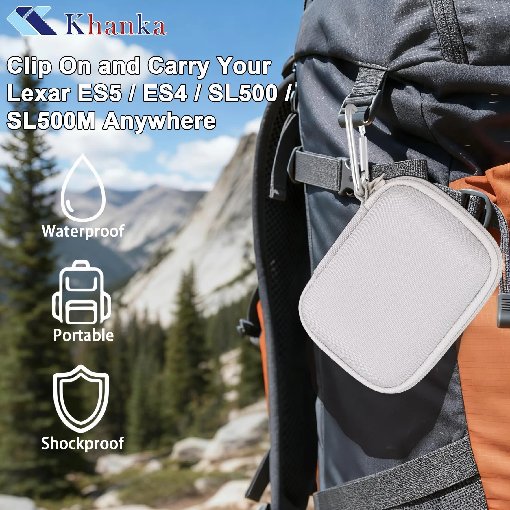 Khanka Etui na zewnętrzny dysk SSD Lexar ES5 ES4 SL500 SL500M 1 TB/2 TB/4 TB, pokrowiec do zewnętrznego dysku SSD Lexar/ES5/ES4/SL500/SL500M, tylko obudowa (biała)