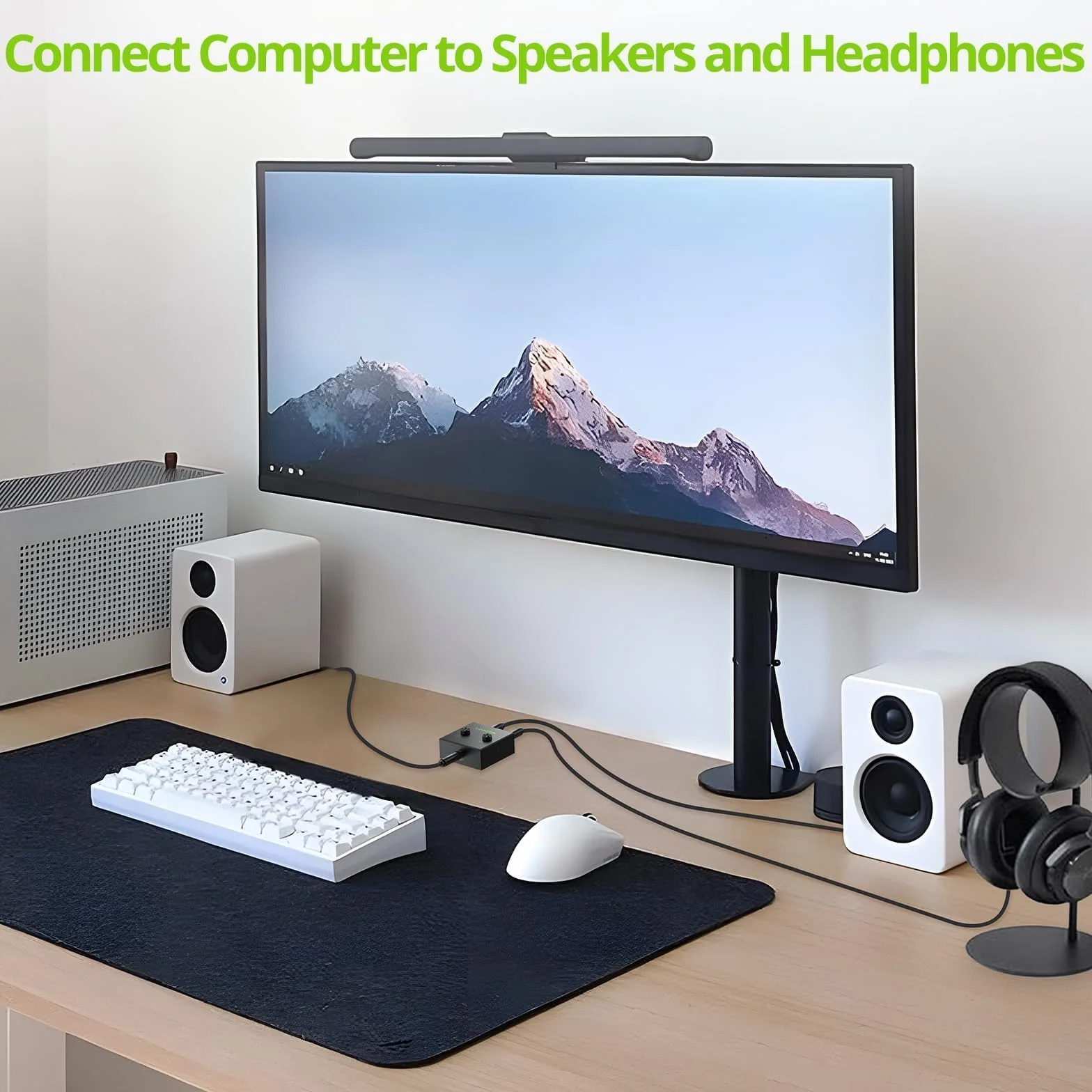 LiNKFOR Dwukierunkowy Przełącznik audio stereo 3,5 mm, przełącznik audio 2(1)-wejścia-1(2)-wyjścia, kabel 3,5 mm do komputera, telewizora, głośników