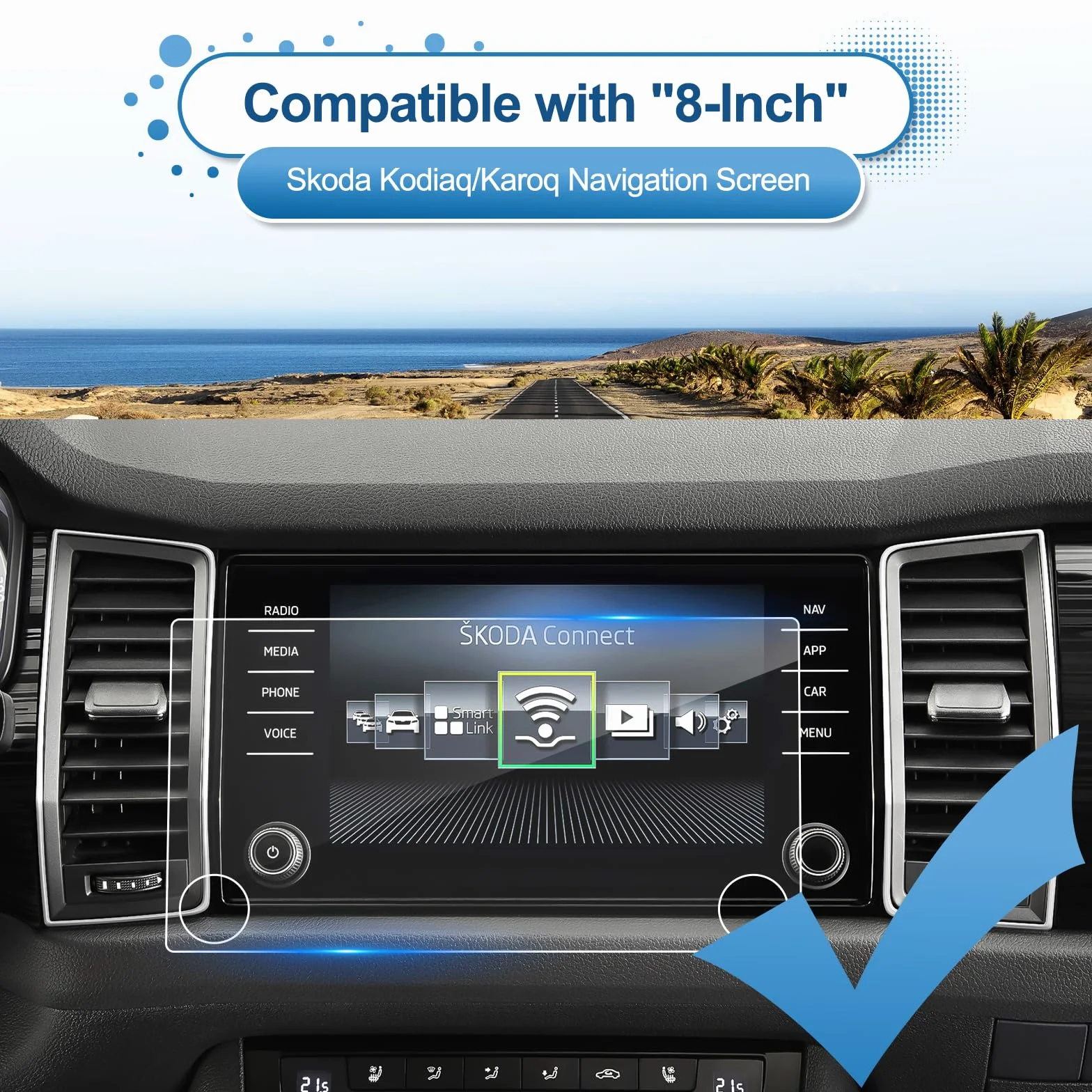 Folia ochronna do nawigacji kompatybilna ze Skodą Kodiaq 2017-2023/Skoda Karoq 2017-2024, folia ochronna ze szkła hartowanego 9H, ochrona ekranu GPS (8 cali)