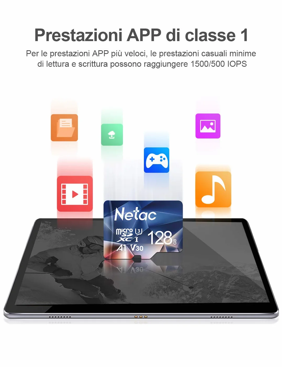 Netac Karta micro SD 128 GB, A1, U3, C10, V30, 4K, 667X, UHS-I, prędkość do 100/30 MB/s (R/W)