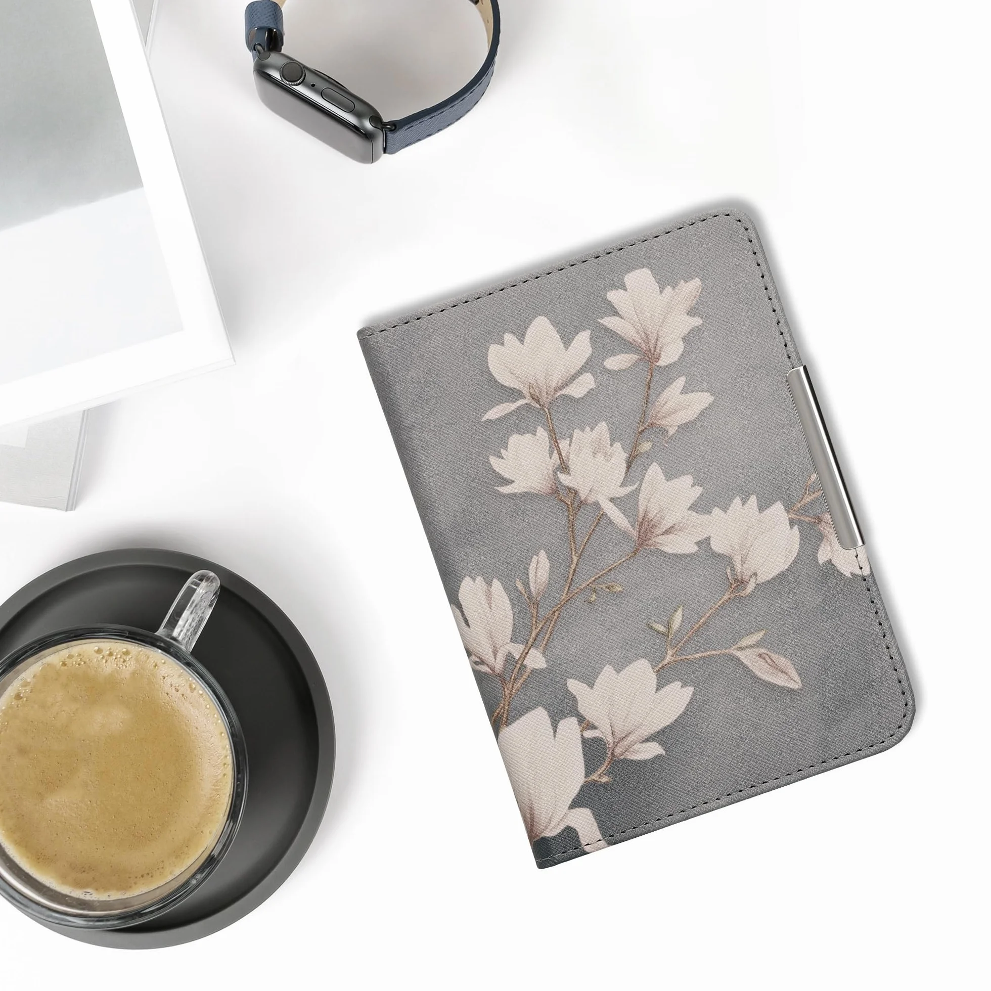 kwmobile Etui z klapką kompatybilne z Kobo Clara BW/Clara Colour/Tolino Shine (5) / Shine Color etui z klapką - etui z klapką do czytnika e-booków z paskiem na rękę - magnolie taupe