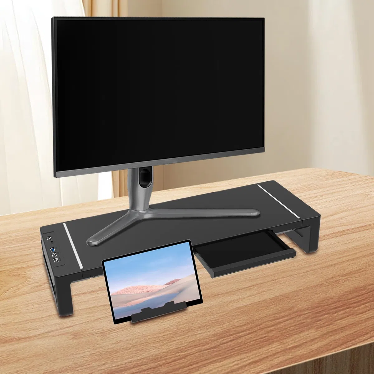 Stojak na monitor, stojak na ekran komputera, 50 cm, szuflada do przechowywania, ergonomiczna konstrukcja oszczędzająca miejsce, składany organizer na biurko do drukarki laptopa, telewizora, biurka