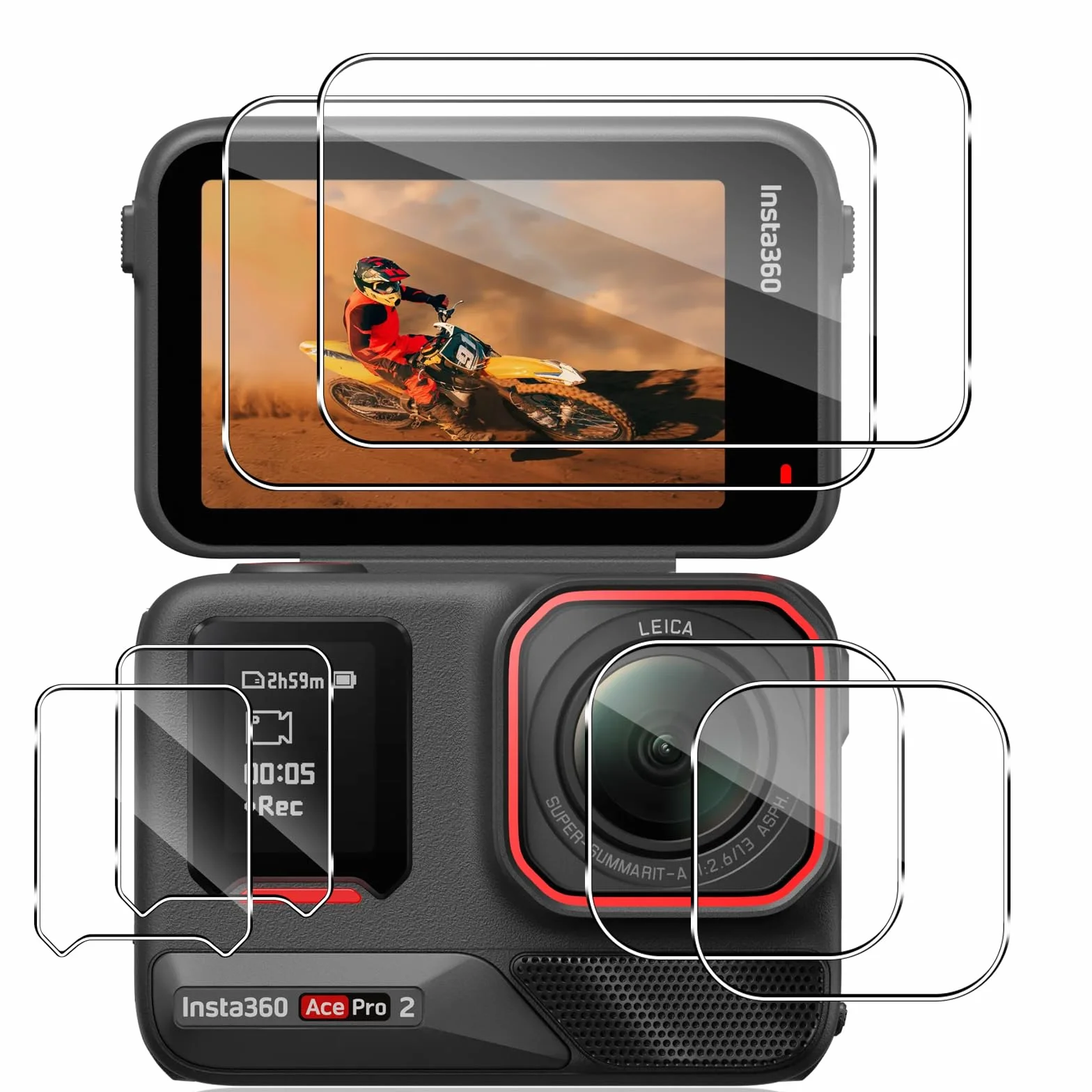 Locofun Folia ochronna do Insta360 Ace Pro 2, szkło hartowane i folia ochronna na obiektyw aparatu [2 + 2 sztuki], HD Clear Anti Scratch