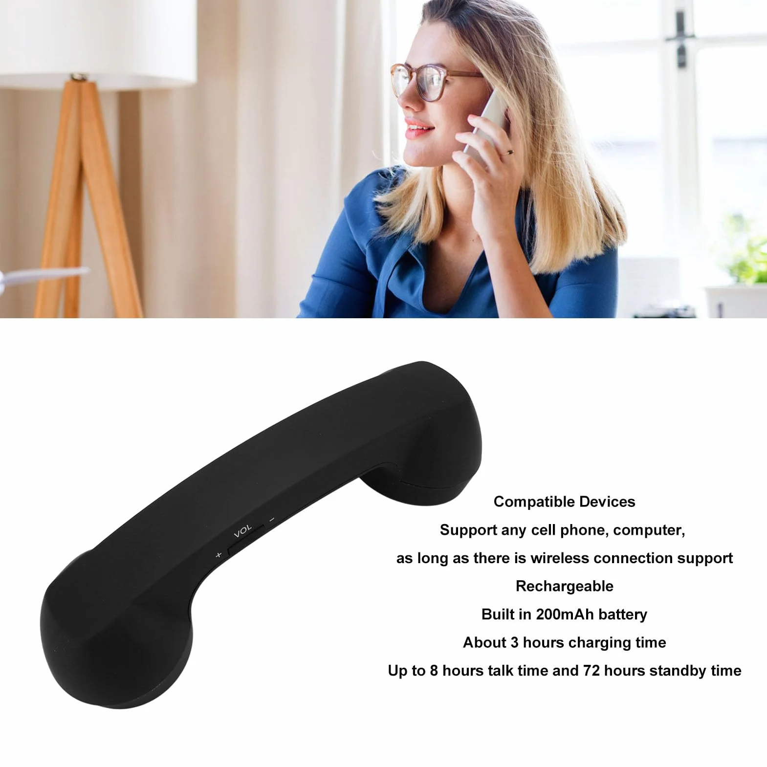 Słuchawka Telefoniczna Bluetooth Retro, Ładowalna Bezprzewodowa, Kompatybilna z Telefonami i Laptopami