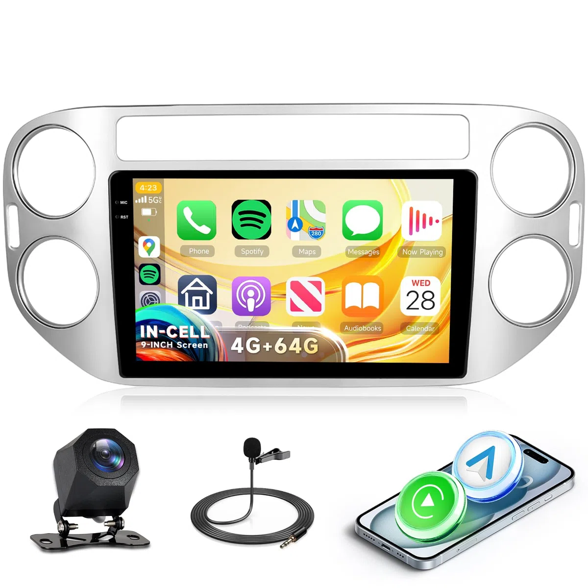 4G + 64G Rimoody Android radio samochodowe do VW Tiguan 2010-2015, 9" In-CELL ekran stereo samochodowy z bezprzewodowym systemem Android samochodem, nawigacjami, GPS, Mirror Link, Bluetooth, WiFi/FM