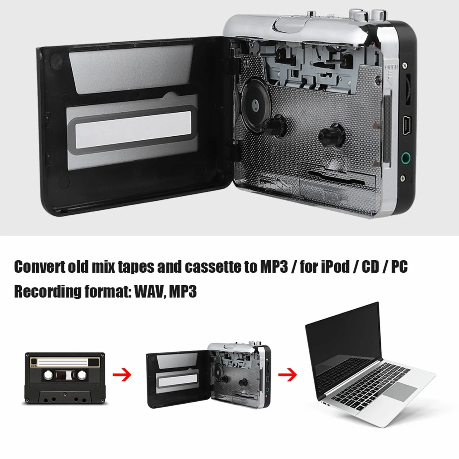Konwerter Kasety na MP3, Konwerter Muzyki z Magnetofonu, Przenośny Przenośny Odtwarzacz Kasetowy, Konwerter Magnetofonu Kasetowego, Konwerter ze Słuchawkami na, CD