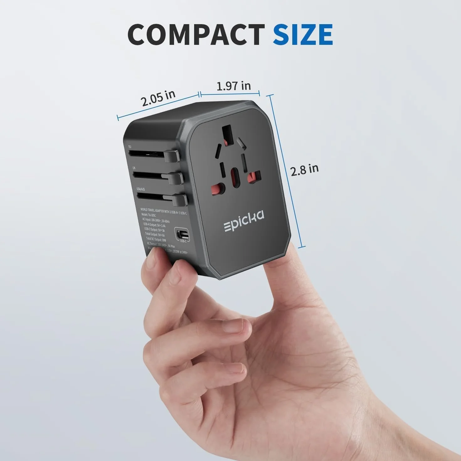 EPICKA Uniwersalny Adapter Podróżny, Adapter Podróżny na Całym świecie, Uniwersalny Adapter z 3 USB-C, 2 USB-A, Międzynarodowy Adapter do Gniazdk do Niemiec, USA, Tajlandii, Australii, Czarny