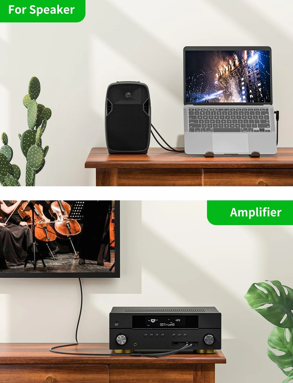 EMK Kabel 2RCA Y 3,5 mm do 2 RCA Audio Kabel Aux Nylon Pleciony męski do 2rca Kabel łączy smartfon, Luidsprekers, gramofon, TV (Straight Aux-3 m)