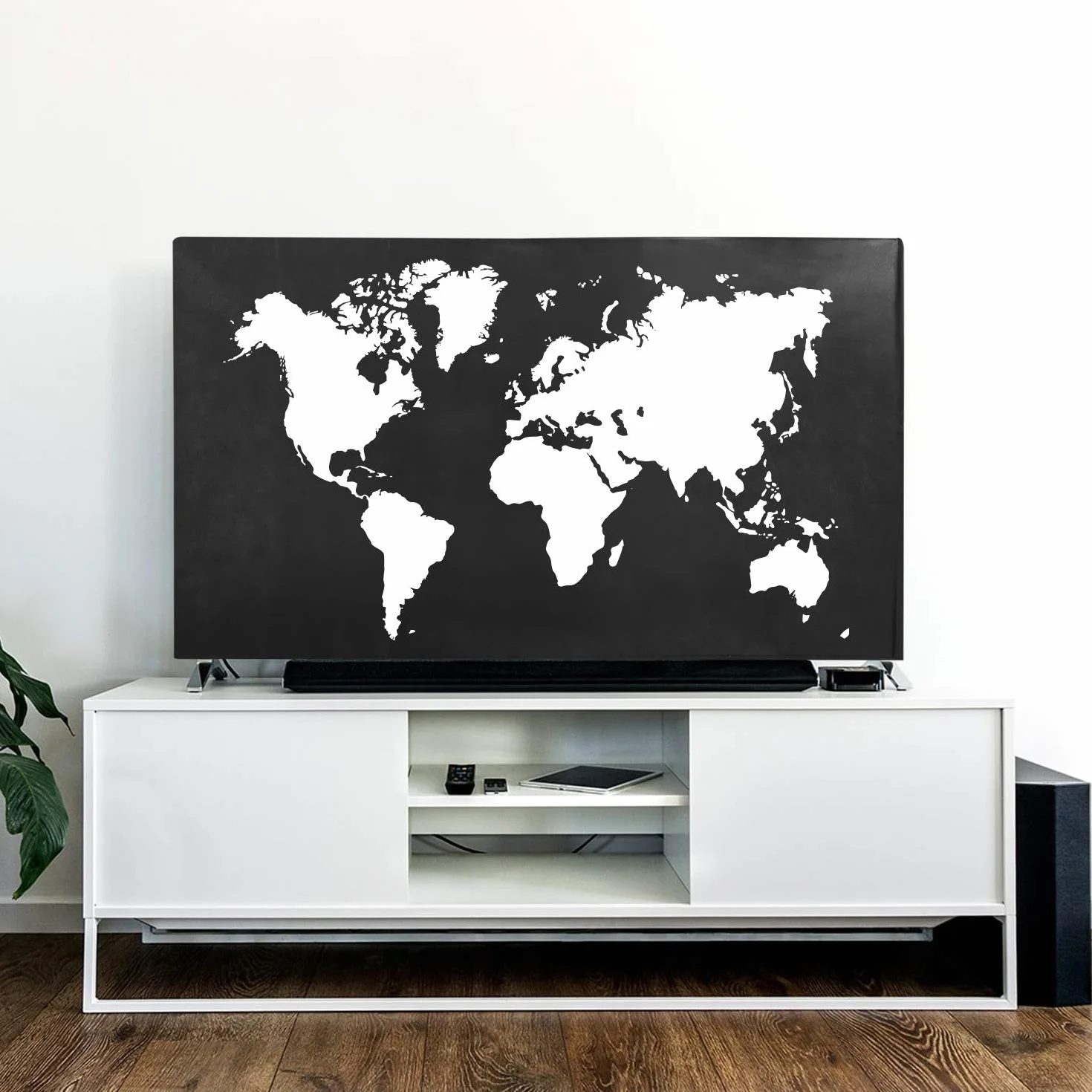 kwmobile Osłona przeciwpyłowa do telewizora 139.7 cm - ochraniacz na telewizor z płaskim ekranem - zarys podróżny biały/czarny