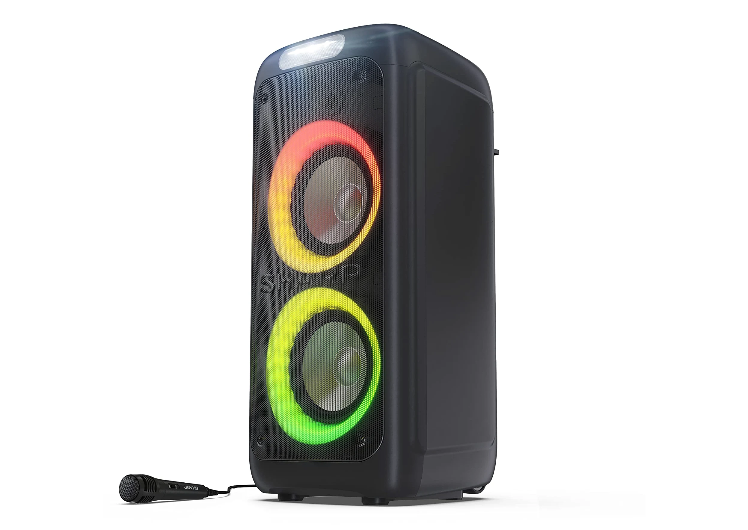 Sharp PS-949 głośnik imprezowy, 12 godzin odtwarzania z wbudowaną baterią, migającą diodą LED, bezprzewodowe przesyłanie muzyki Bluetooth i super bas.