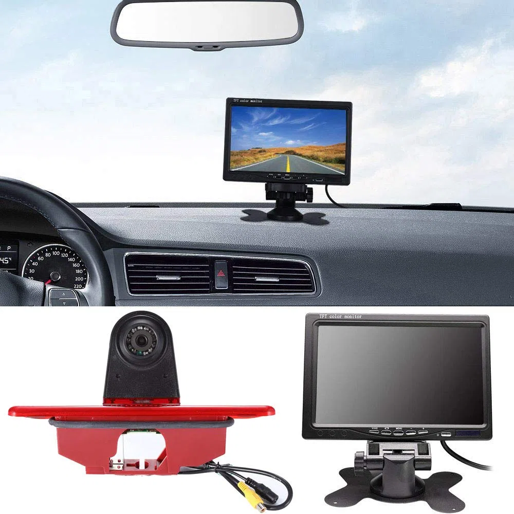 Transporter Van der trzecia kamera ze światłem hamowania, kamera cofania + 7" monitor LCD do Peugeot Expert 2007-2016/Fiat Scudo 2007-2016/Citroen Jumpy 2007-2016