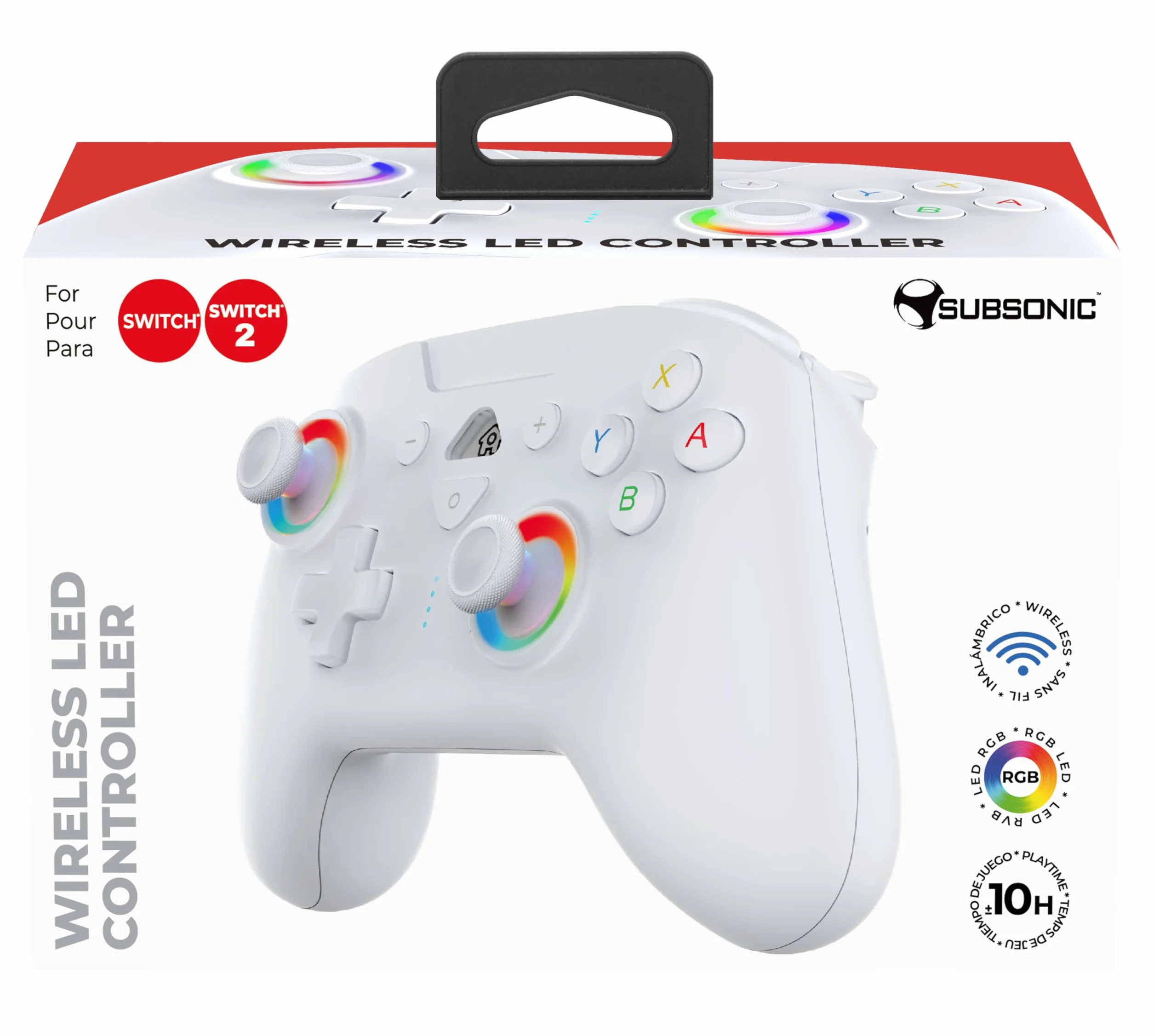 Subsonic Bezprzewodowy kontroler do Switch i Switch Oled – bezprzewodowy kontroler Bluetooth z diodami LED, wibracjami i 6-osiowym żyroskopem – biały