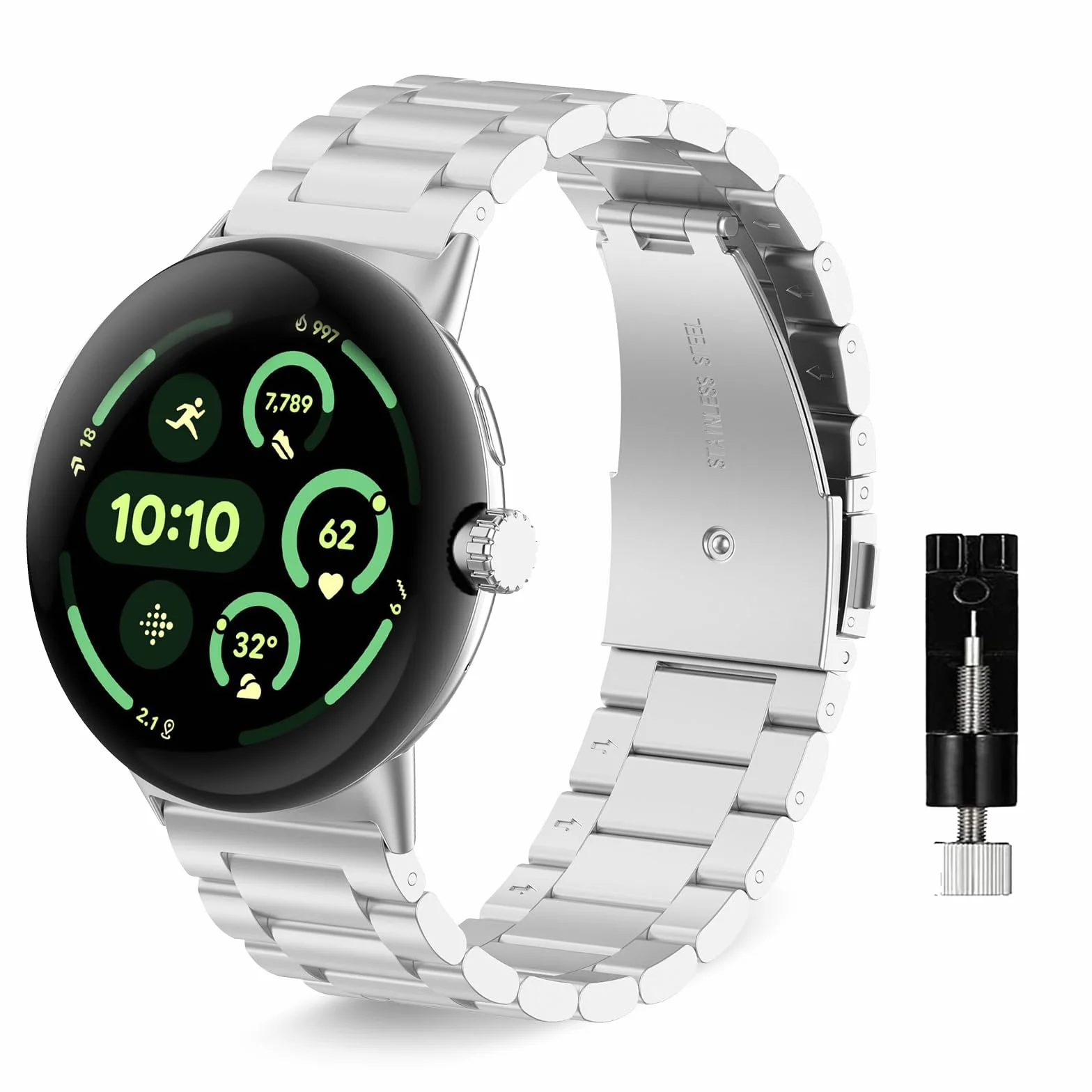 ZoRoll Bransoletka kompatybilna z Google Watch, stal nierdzewna, metalowa bransoletka zastępcza dla mężczyzn i kobiet