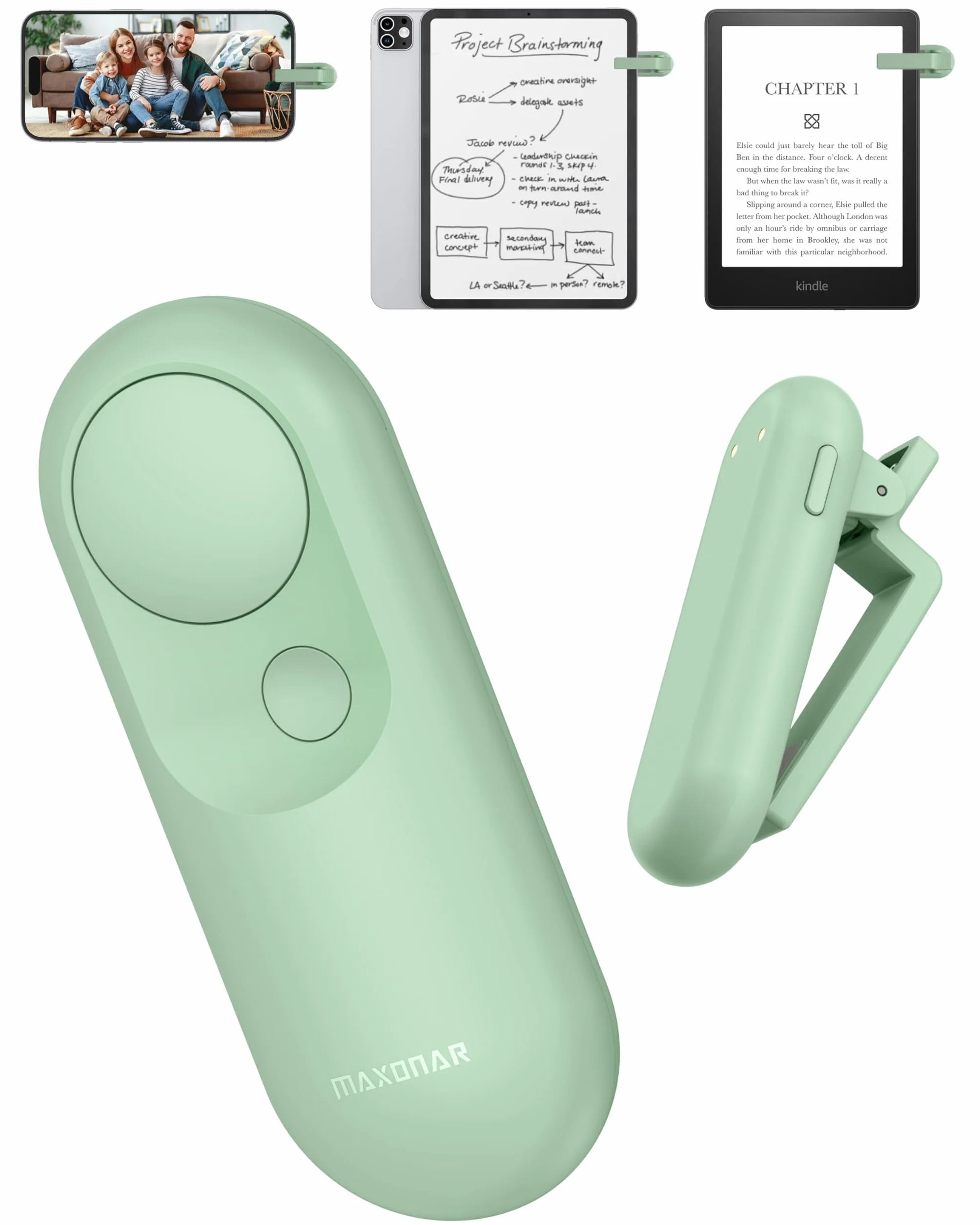 Maxonar Pilot zdalnego sterowania 2 w 1, RF, z magnetyczną funkcją ładowania, Clicker, Page Turner, kompaktowy korpus, kompatybilny z Kindle Oasis