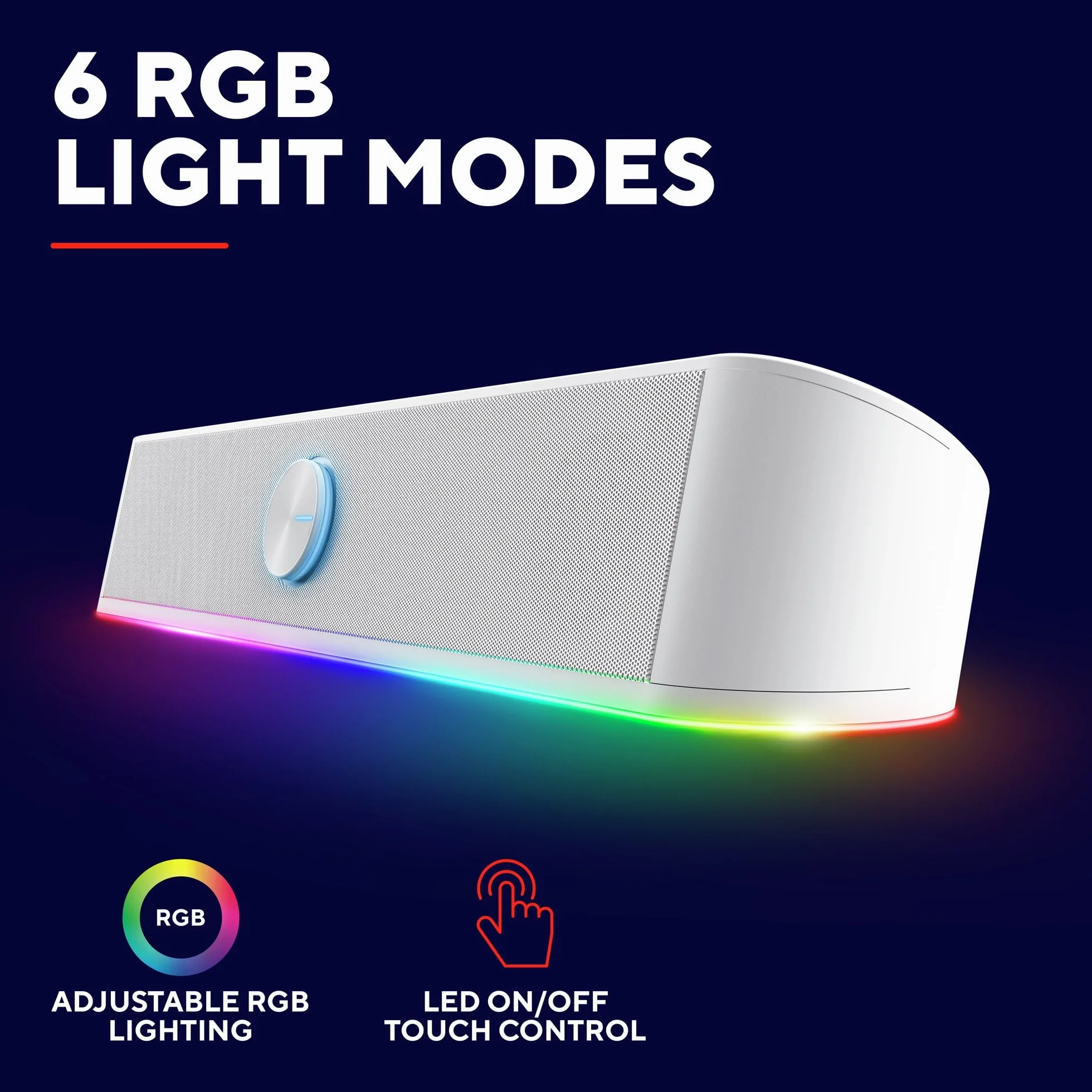 Rhox Soundbar RGB 1619W, Podświetlane Głośniki PC, Moc Szczytowa 12W, Głośnik Stereo USB, Biały
