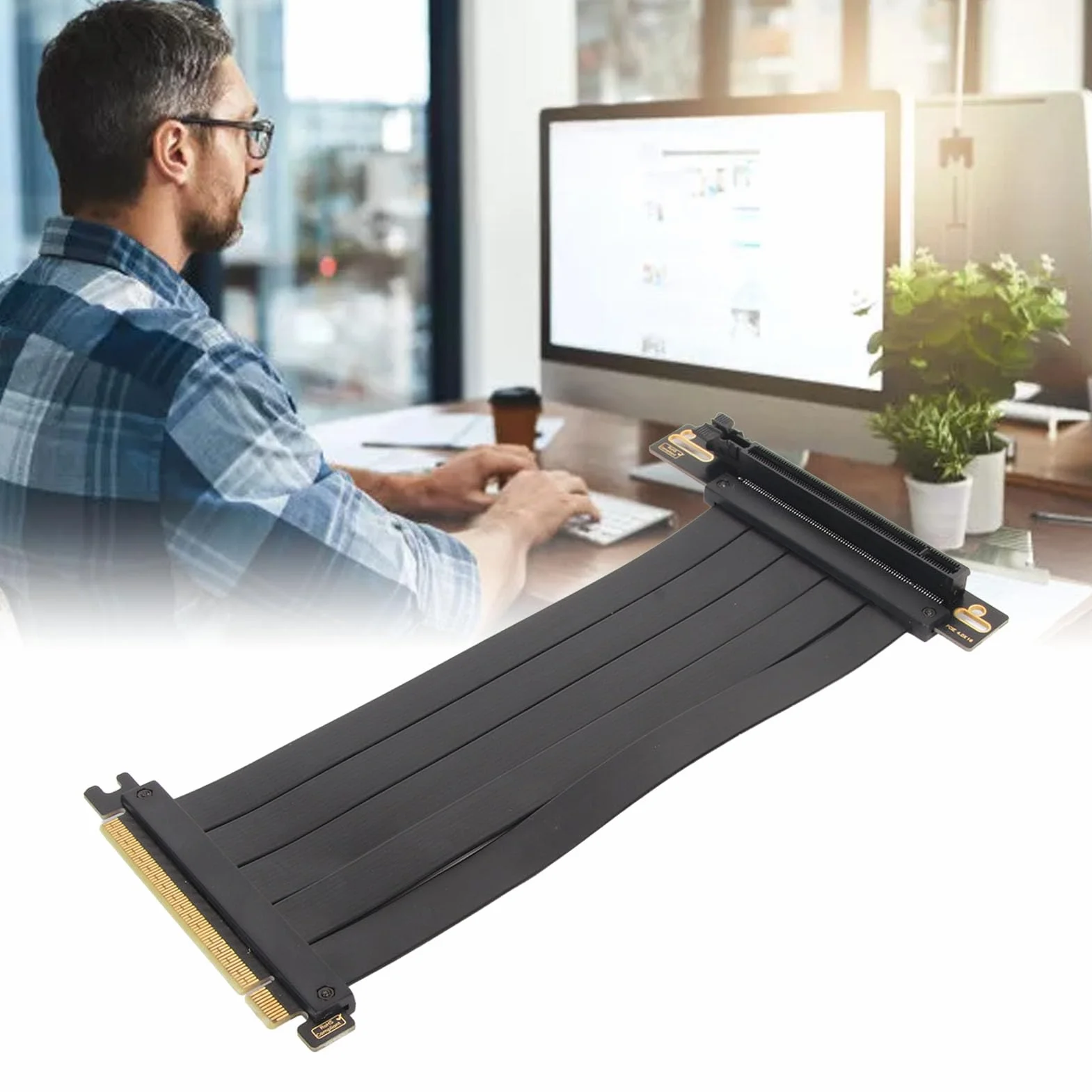 Kabel Riser PCIE 4.0, do RTX 4090 RX 7000 Czarny, 16x Ekranowany, Szybki, Elastyczny Kabel Riser GPU 90 Stopni, z Portem PCI Express (-2612230164016)