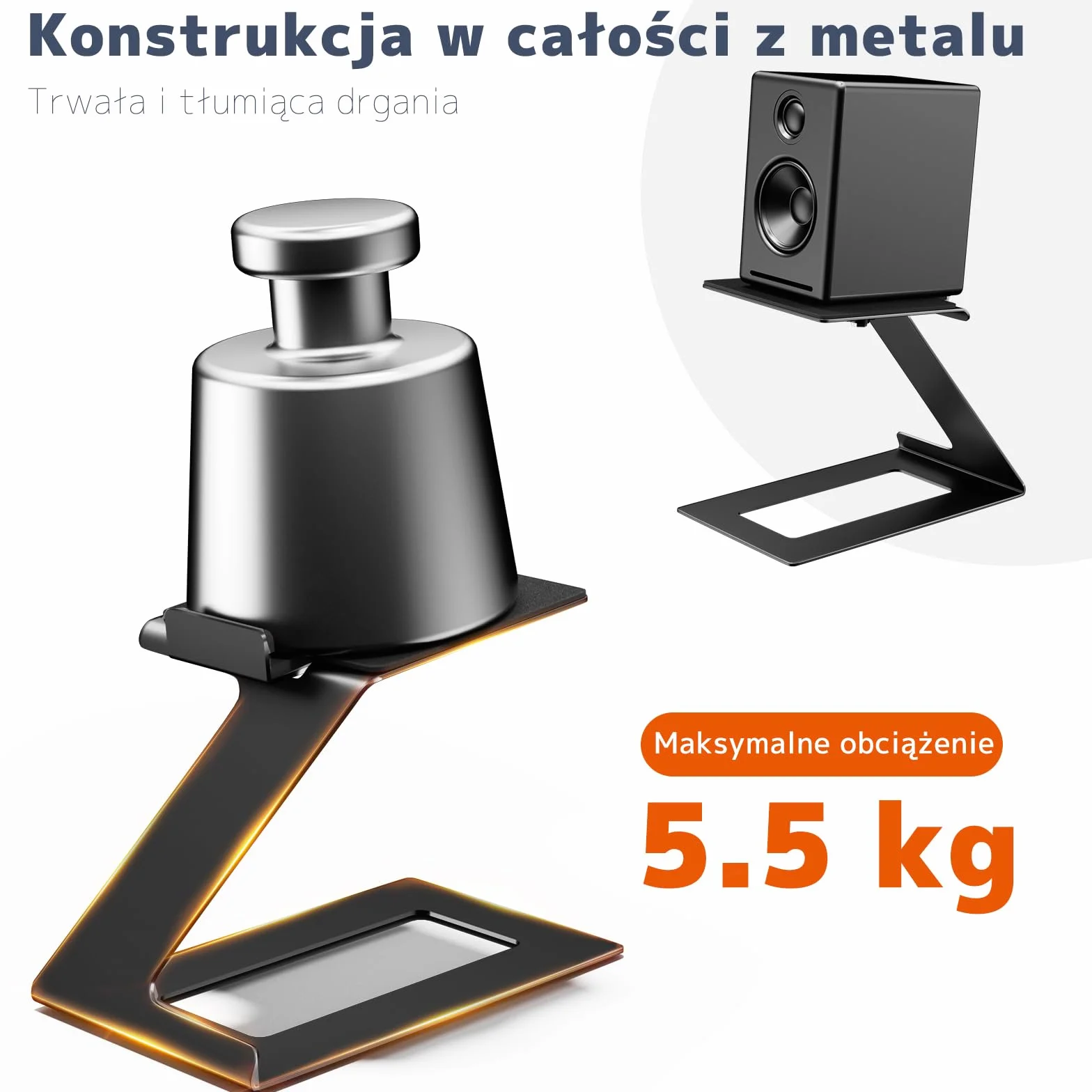 Stołki pod Głośniki, Podstawki pod Głośniki na Biurko dla Większości Małych i Średnich Głośników Półkowych,Głębokość do 19.6 cm, Kąt Nachylenia 6°, Podstawki z Podkładką Absorbującą Wibracje, Czarny