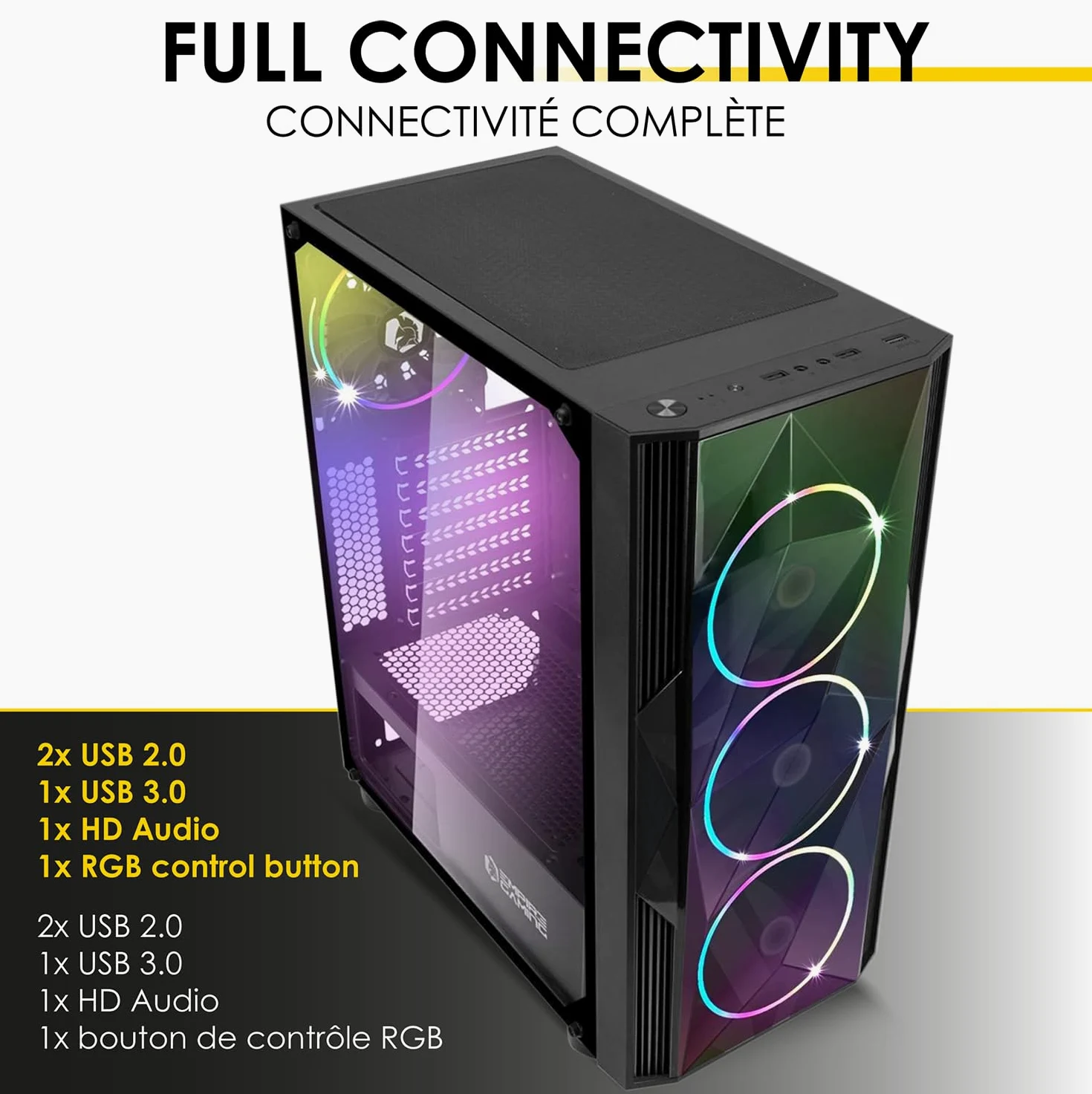 EMPIRE GAMING – Obudowa dla graczy PC Diamond ARGB Medium ATX Tower Case – Akrylowy panel przedni i panel boczny ze szkła hartowanego – 4 adresowalne wentylatory LED RGB 120 mm