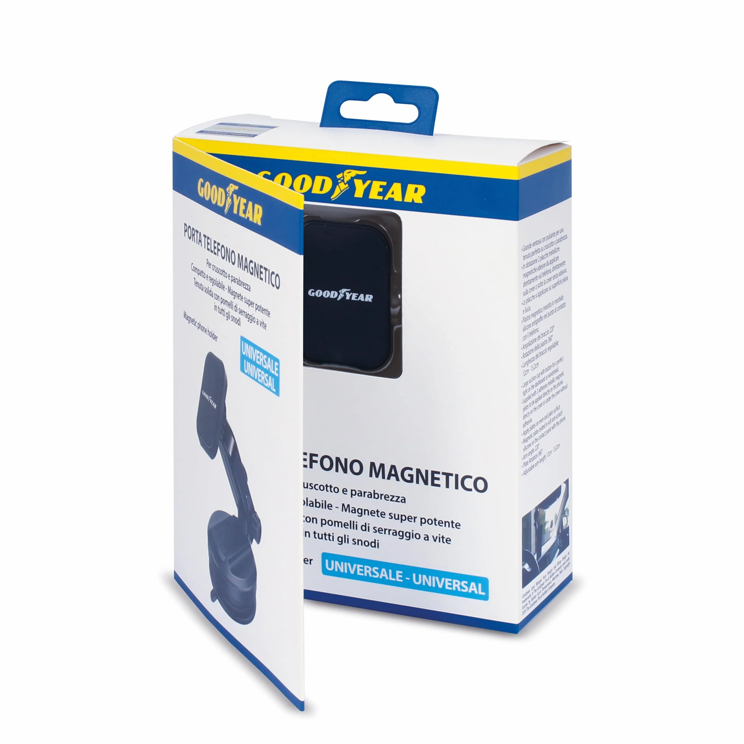 Goodyear Magnetyczny uchwyt na telefon z uniwersalną przyssawką do deski rozdzielczej i przedniej szyby, w zestawie 2 magnesy, obrotowa płyta magnetyczna o 360°, ramię regulowane do 15,2 cm, do