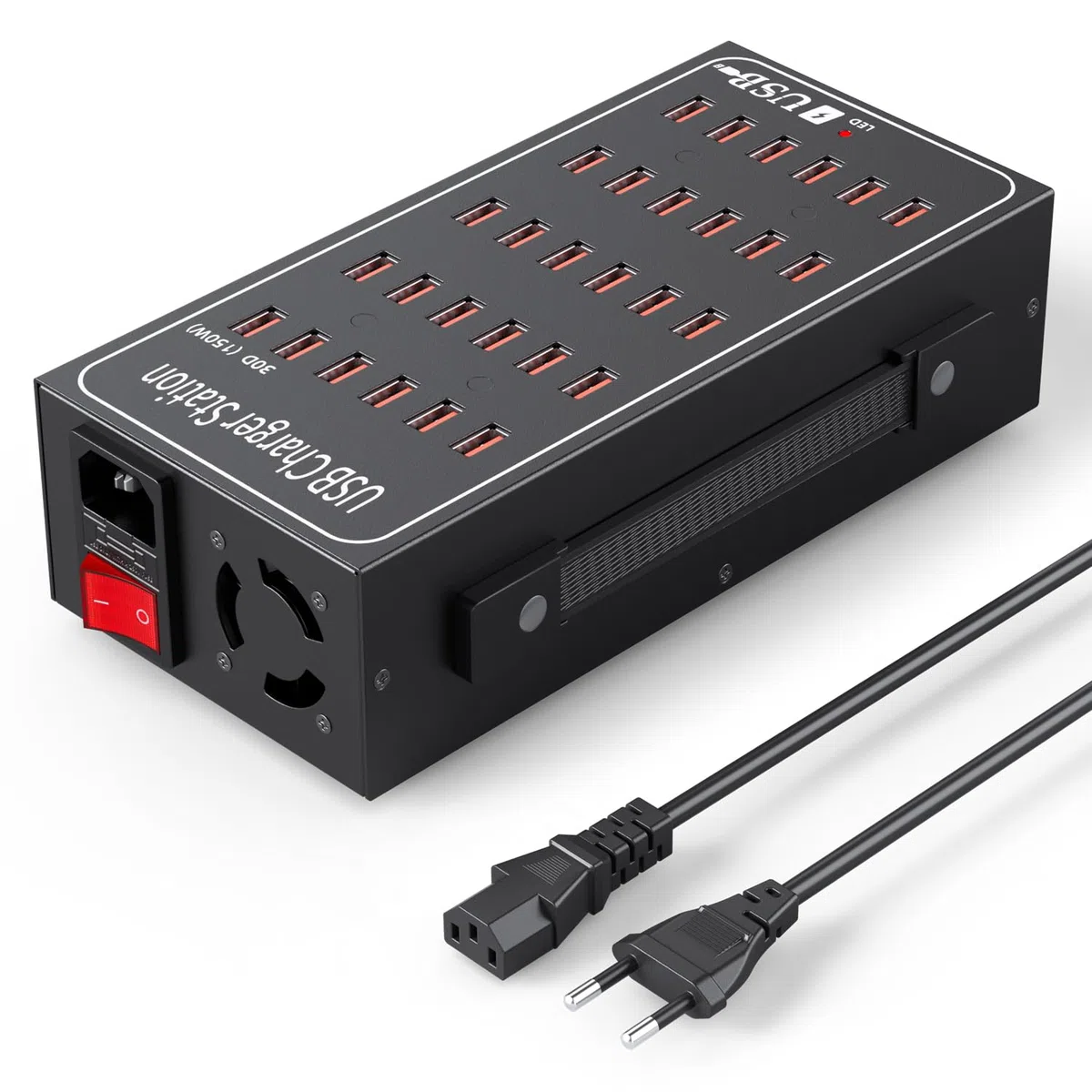 Ładowarka USB, 30 portów, 150 W/30 A, stacja ładująca, adapter sieciowy, ładowarka USB-A, hub, ładowarka ścienna, wtyczka sieciowa, kompatybilna z iPhone/Samsung/Google/tabletem itp.