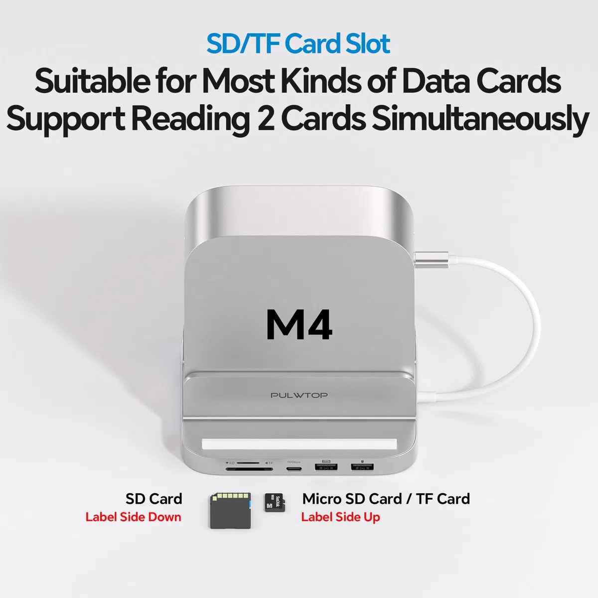 Stacja dokująca Mac mini M4 z obudową 4 TB M.2 SSD i HDMI 4K, aluminiowy pionowy hub USB-C do Mac mini M4 Pro, stojak USB-A/C 10 Gb/s, 2 x USB-A 2.0, 3,5 mm Audio, SD/TF (SSD nie jest