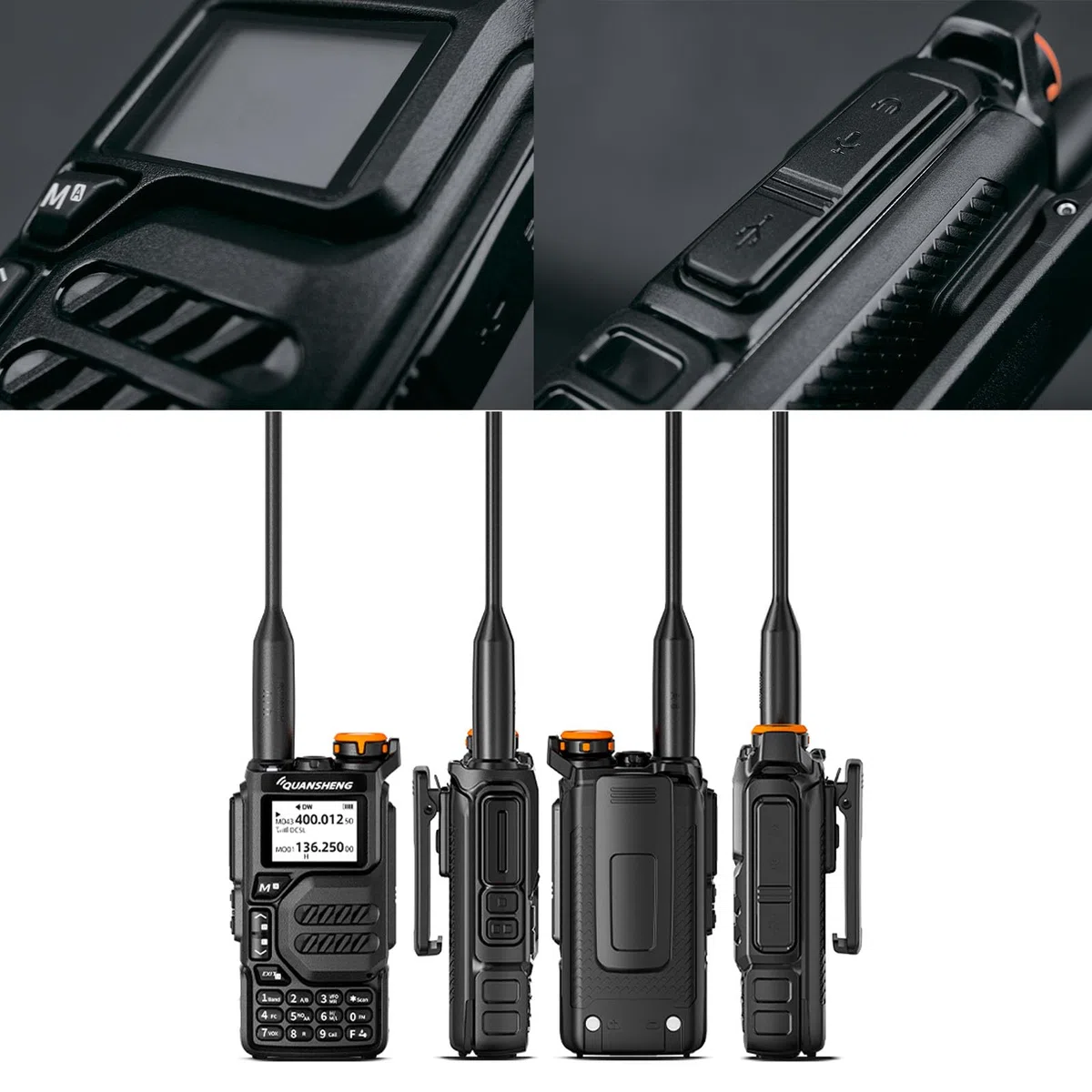 QUANSHENG UV-K5 Walkie Talkie dalekiego zasięgu ze słuchawkami i kablem do programowania VHF UHF 200 kanałów, przenośne radio ładowalne, profesjonalne AM/FM/DTMF, VOX, częstotliwość kopiowania, pogoda