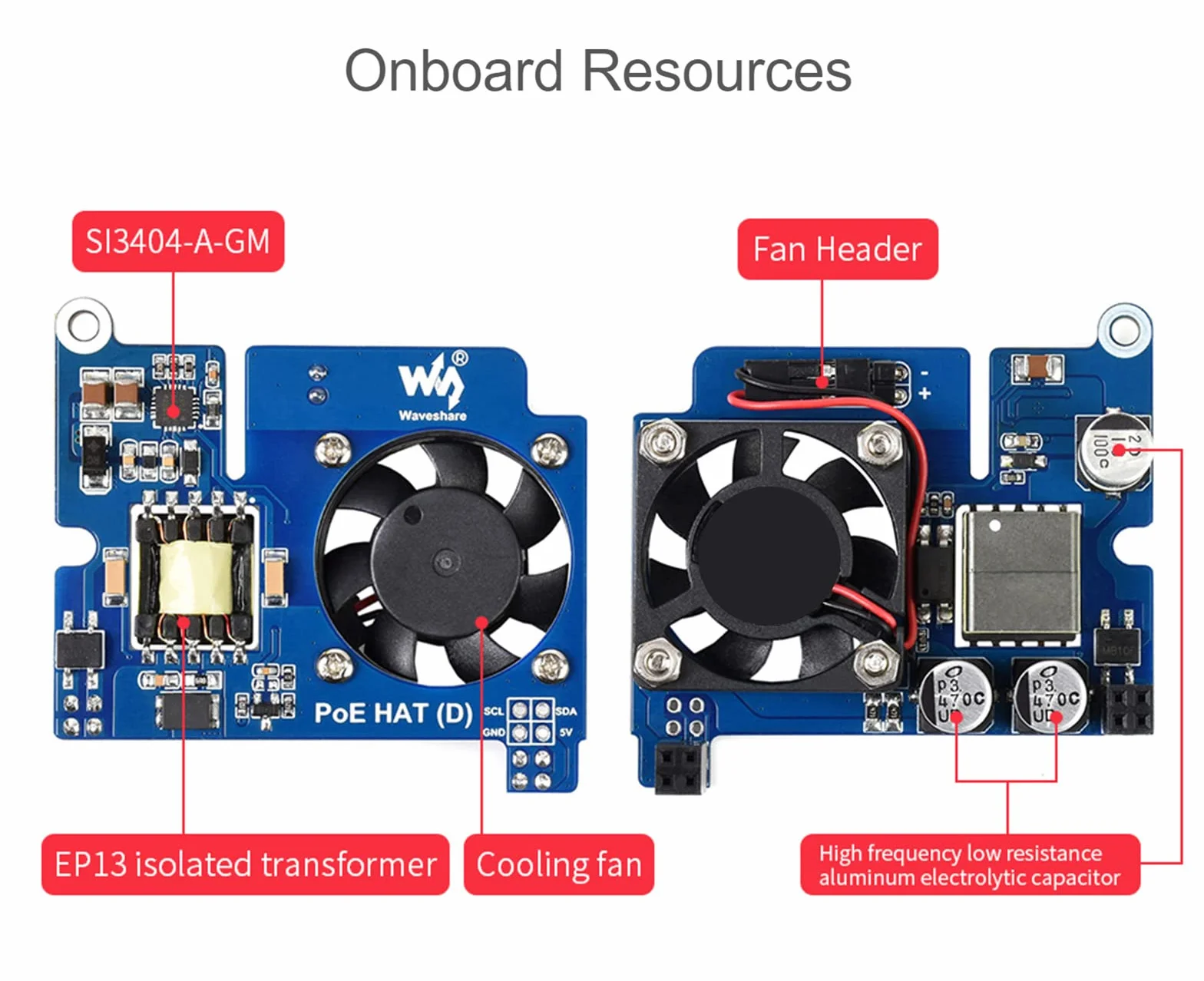 Waveshare PoE HAT (Power Over Ethernet) do Raspberry Pi 4B / 3B +, zgodność z IEEE 802.3af, wyjście DC 5 V 2,5 A, wentylator poE HAT, kompatybilny z oficjalną obudową Raspberry Pi 4B 3B+
