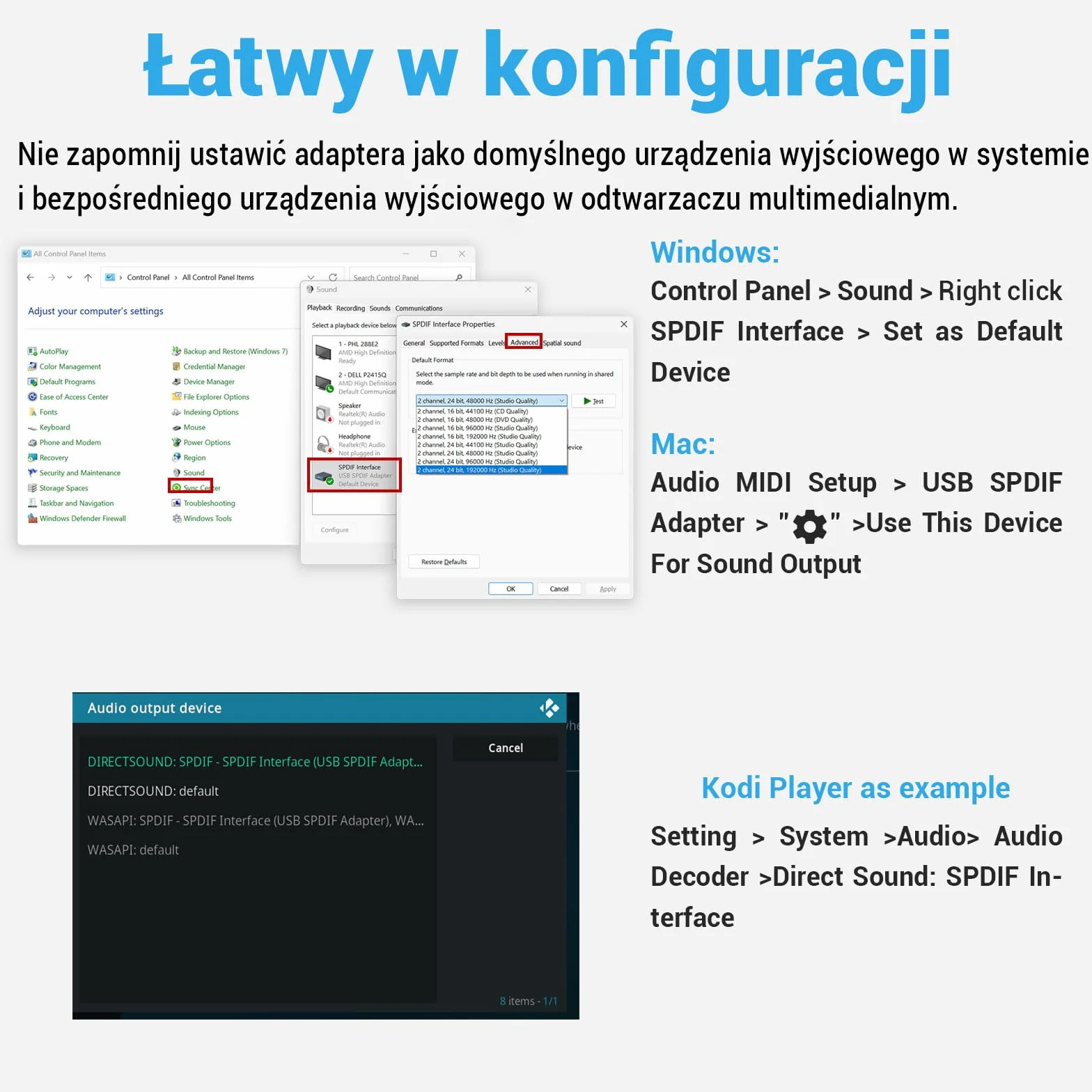 Cubilux USB C do SPDIF adapter wyjścia audio optycznego 192 KHz/24 bity