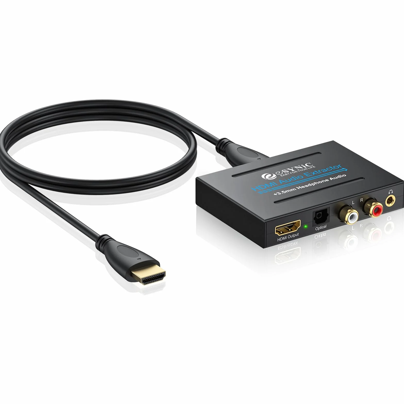 eSynic Profesjonalny ekstraktor HDMI audio, adapter optyczny 4K HDMI, rozdzielacz audio z SPDIF, L/R i wyjściem 3,5 mm do PCM2.0, Dolby, DTS5.1