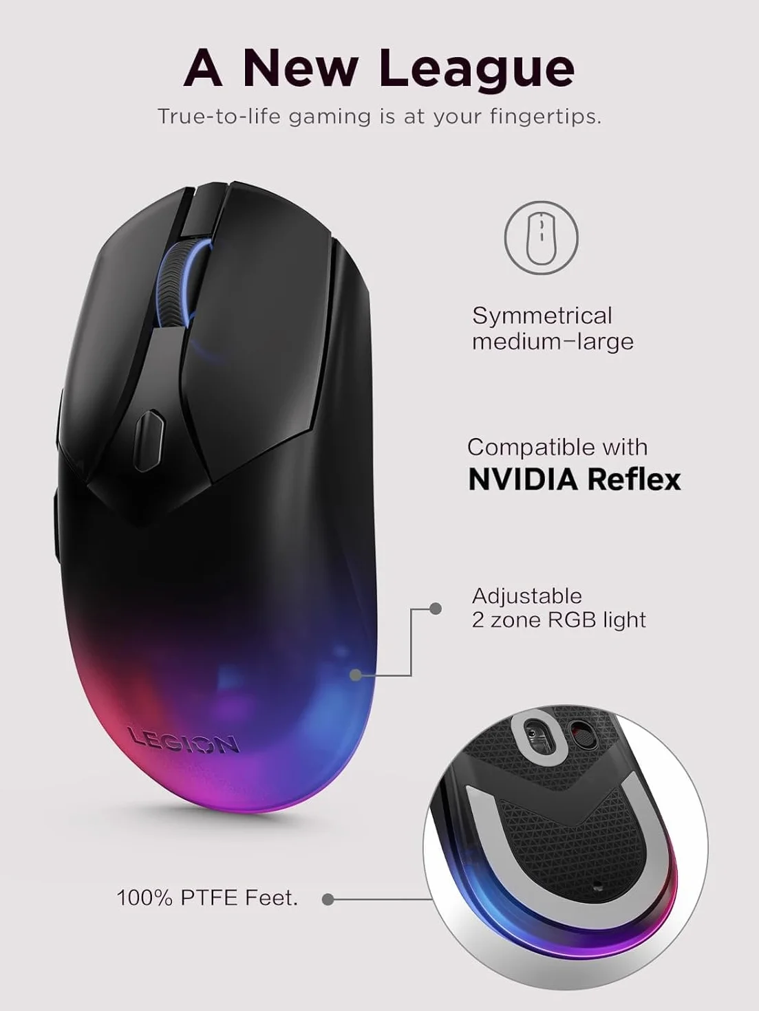 Lenovo Legion M410 bezprzewodowa mysz do gier RGB 16000 dpi 400 IPS czarny przezroczysty