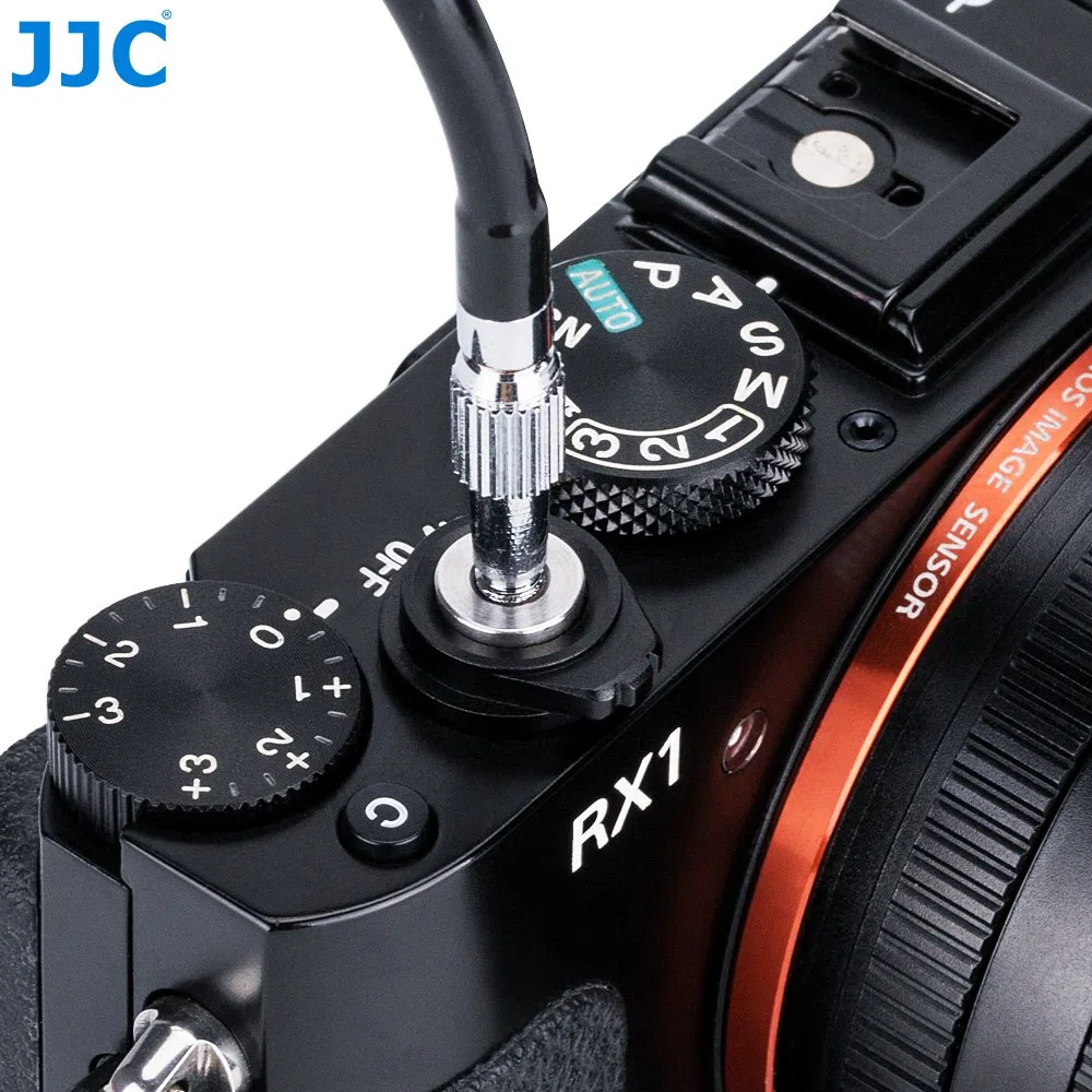 JJC 40 cm, srebrny, mechaniczny kabel zwalniający migawkę z blokadą żarówki, do Fujifilm Sony Leica Olympus Panasonic i aparatów z przyciskiem zwalniania otworu na śrubę