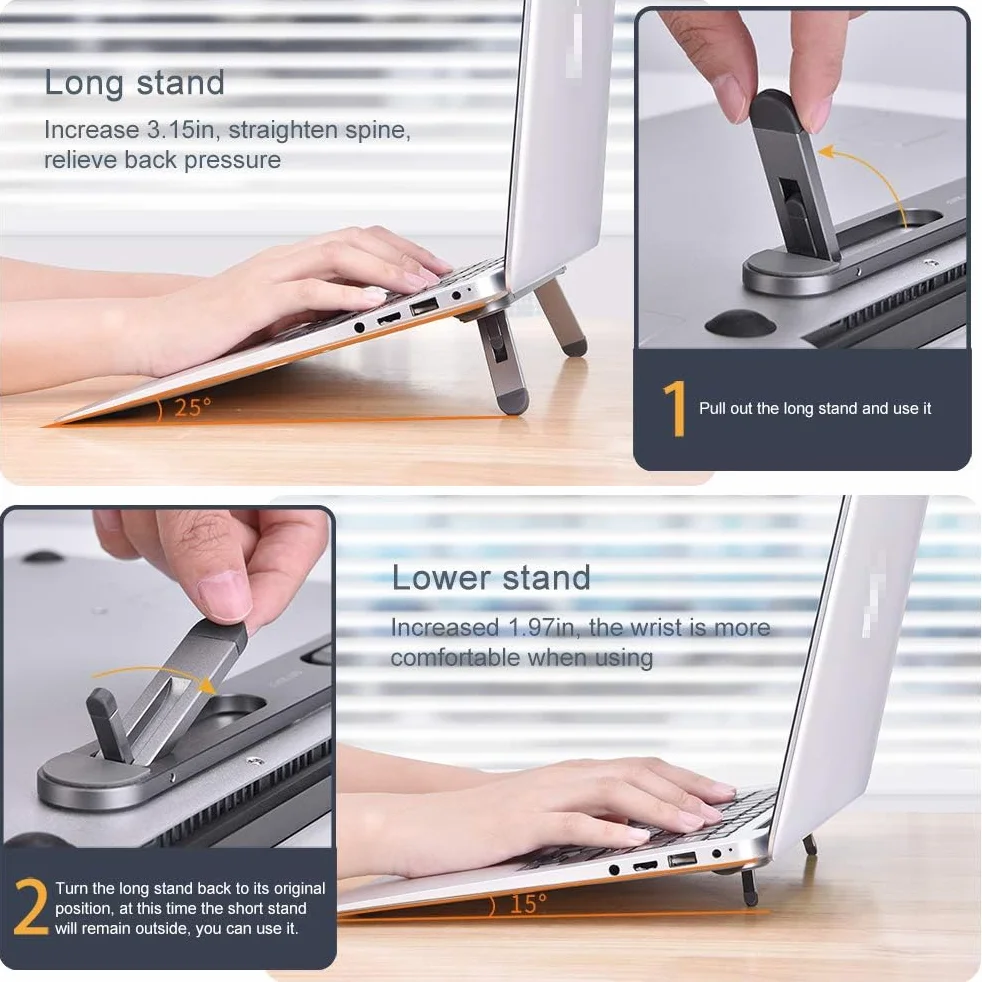 Stojak na laptopa na biurko, stojak chłodzący do laptopa, podstawka pod klawiaturę, ergonomiczny podnośnik do laptopa, podstawka pod laptopa, kompatybilny z MacBook Air Pro, Dell, HP, Lenovo,