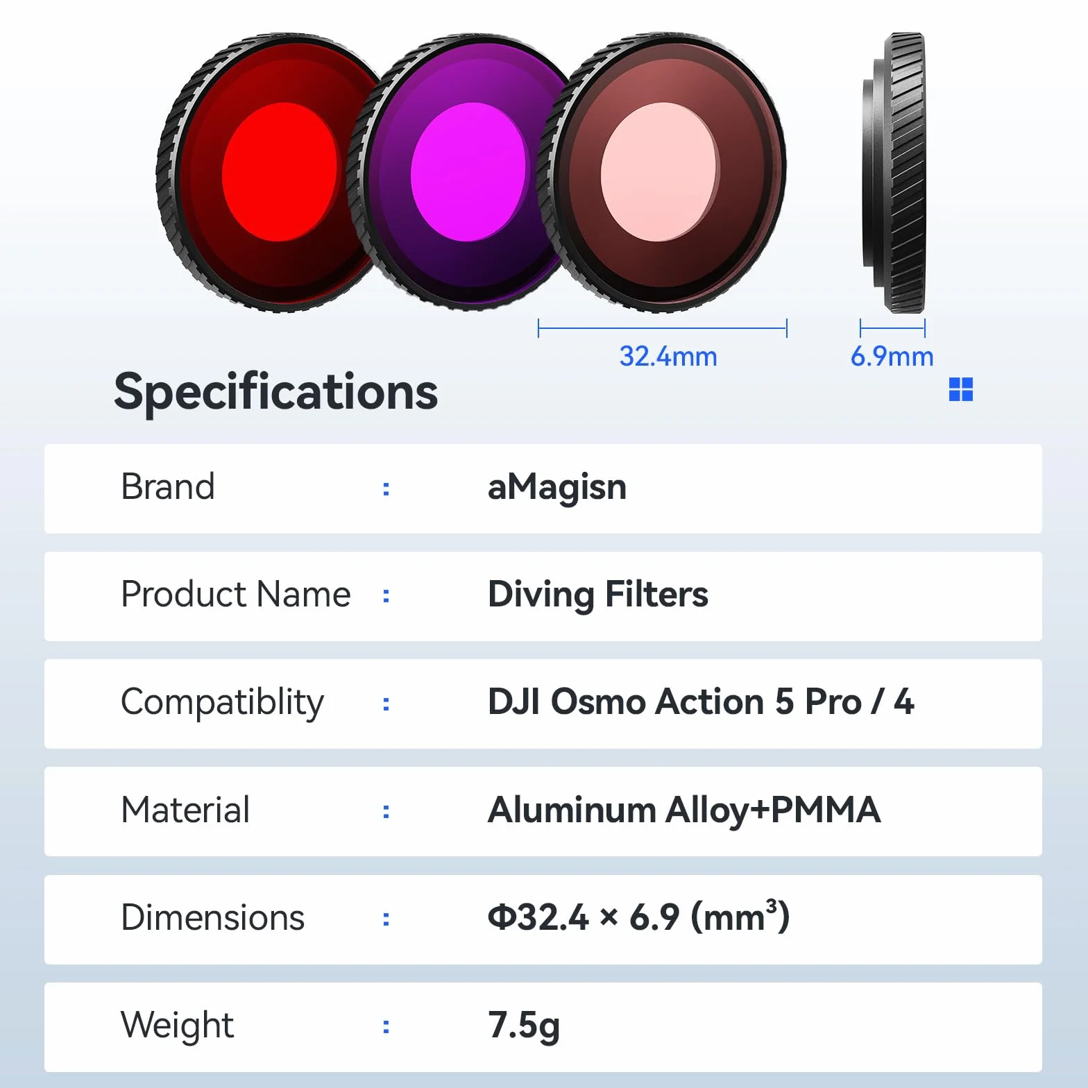 Filtr zanurzeniowy do DJI Osmo Action 5 Pro jasnoczerwony/czerwony/fioletowy, filtr podwodny ochrona obiektywu, akcesoria do DJI Osmo Action 5 Pro 4 (jasnoczerwony)