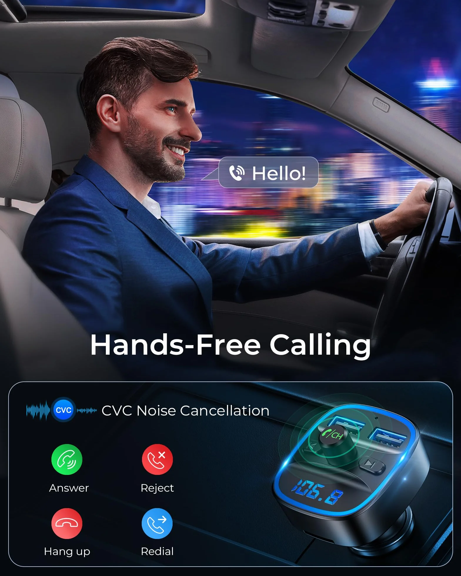 LENCENT 5.0 Samochodu Nadajnik FM Bluetooth, 2022 Ulepszony Nadajnik Bluetooth FM Bezprzewodowy z Podwójnym ładowaniem USB Ładowarka samochodowa Odtwarzacz MP3 Obsługa kart TF i dDysków USB