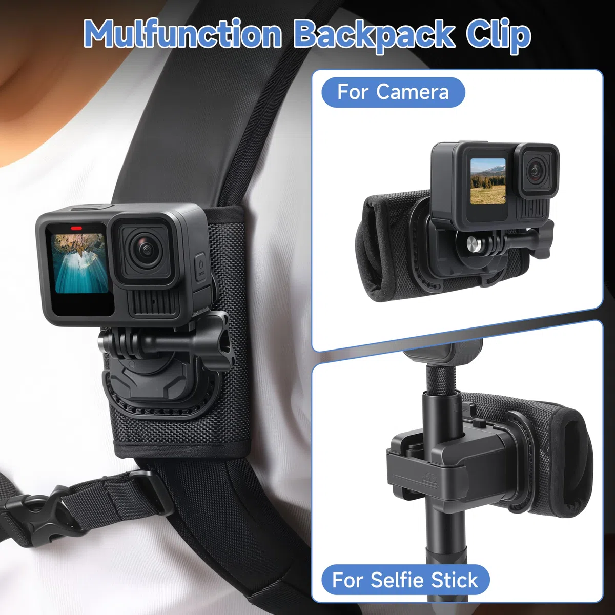 Selfie Stick Holster plecak Clip Mount dla insta360 X5 X4 Air dla gopro Hero 13 12 MAX 2 Pasek dla DJI Osmo 360 Akcja 6 5 Kieszenia 3 Akcesoria | Uchwyt kompatybilny z GoPro Lit Hero 13 12 MAX 2 |rzep do DJI Osmo 360 Action 6 5 Pocket 4 3