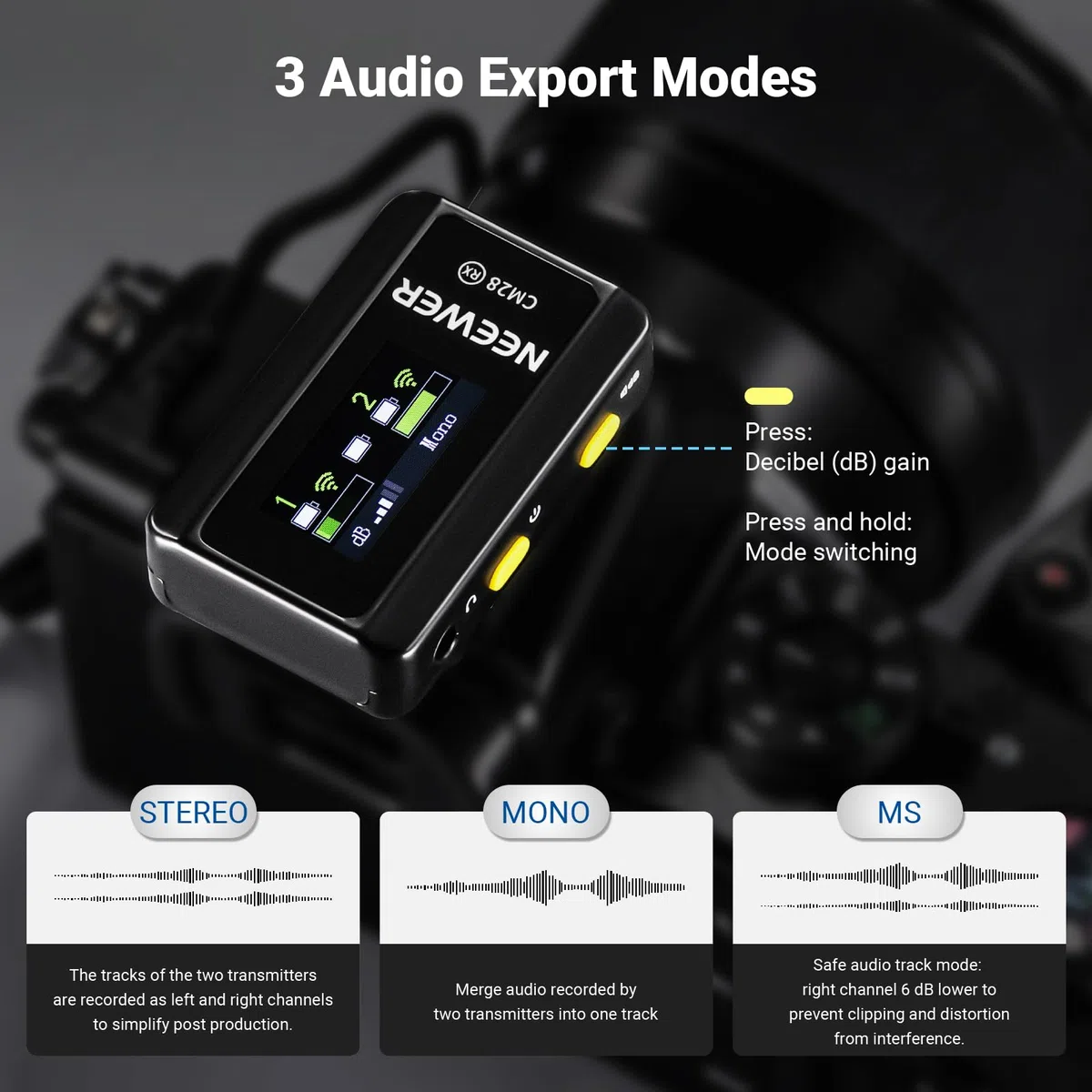 NEEWER CM28 bezprzewodowy system mikrofonowy Lavalier z etui do ładowania, redukcja szumów 1 kliknięcie, pamięć 4 GB na 9 godzin nieskompresowanego mikrofonu 48 kHz 16-bitowego audio, kompatybilny z