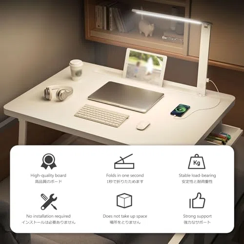 Biurko na kolana do łóżka ze zintegrowaną lampą, przenośny stolik na łóżko na laptopa, powiększony pulpit dla łatwego przechowywania, idealne do domowego biura i nauki