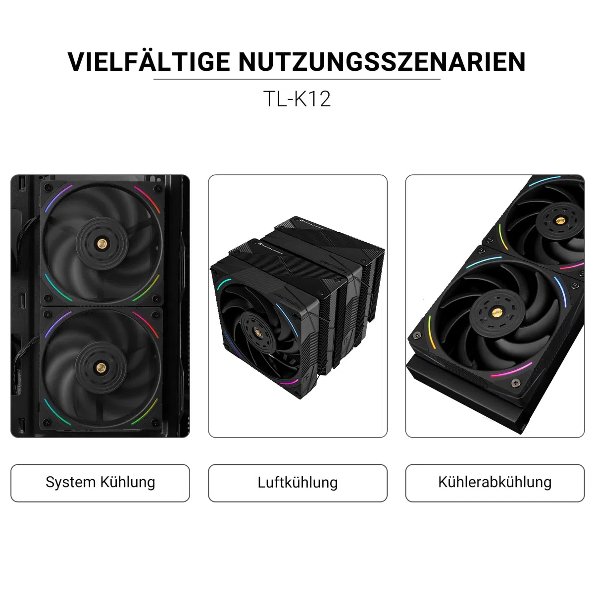 THERMALRIGHT TL-K12 120mm Wentylator chłodzący procesor, wentylator obudowy komputera, 4PIN PWM sterowanie, 2150 obr./min, wentylator PC z łożyskami S-FDB, wentylator ciśnieniowy (Czarny)