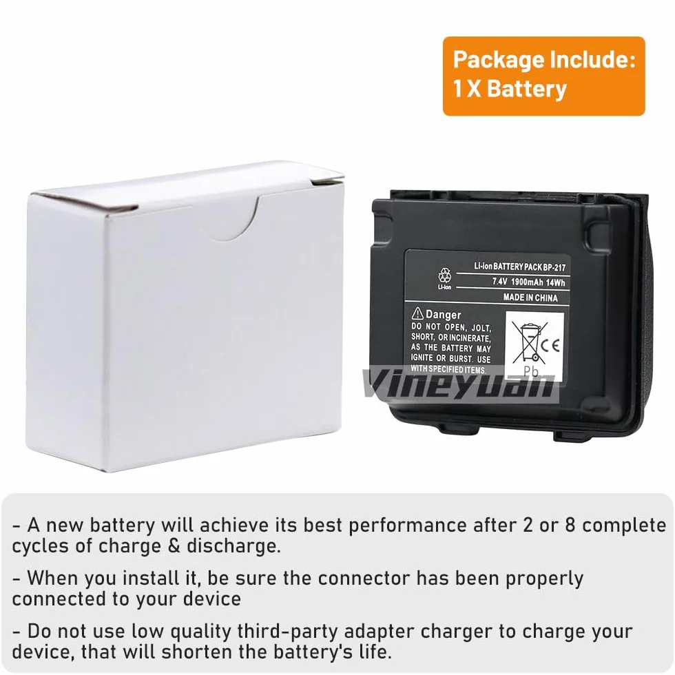 7,4 V 1900 mAh BP-217 BP-217Li Wymienna bateria do IC-80AD IC-91A IC-91AD IC-E80D IC-E90 IC-E91 IC-T90 IC-T90A IC-T90E IC-T91 ID-91 Radiowy akumulator litowo-jonowy