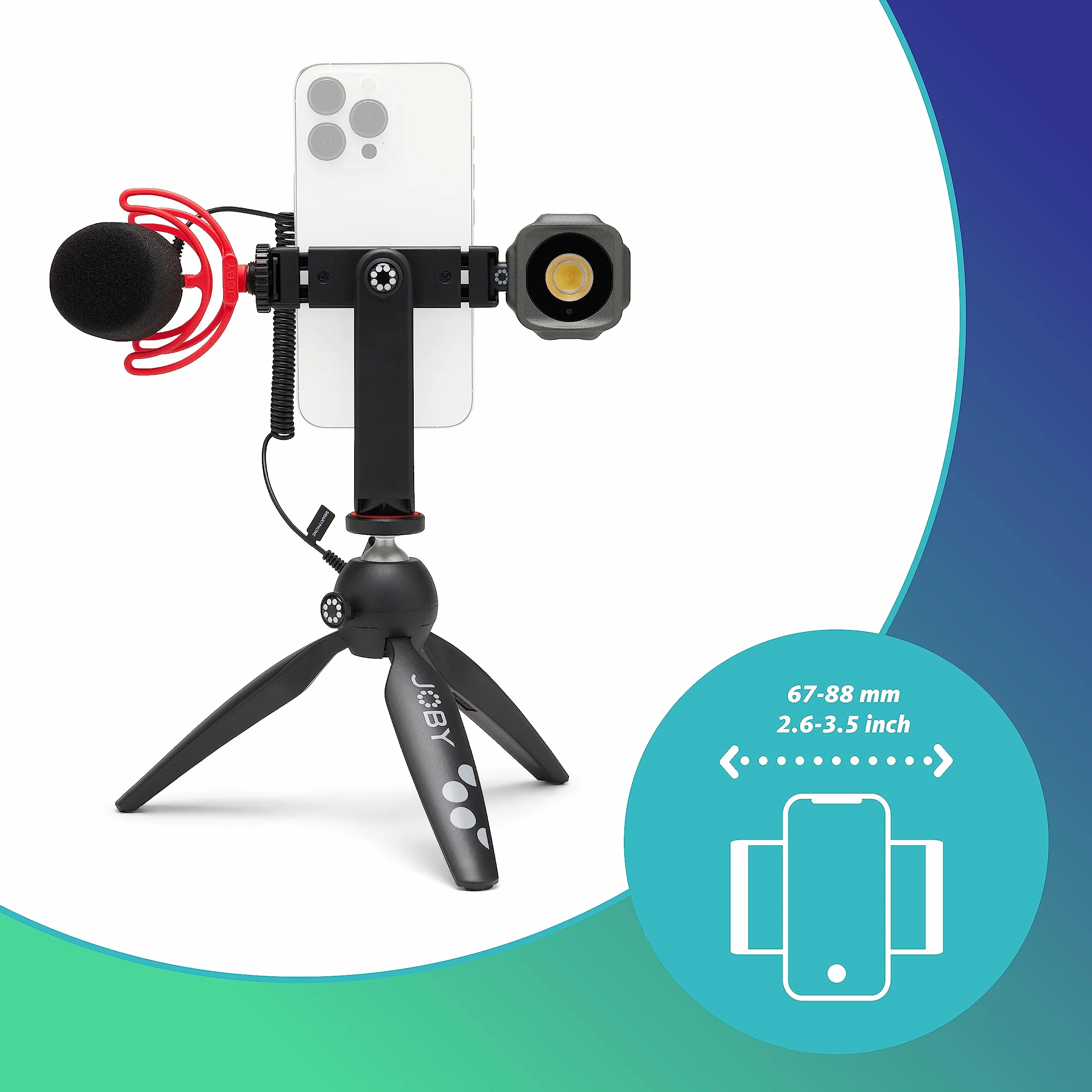 JOBY HandyPod 2 zestaw, statyw stołowy z uchwytem na telefon GripTight 360 i mocowaniem przegubowym, statyw do telefonów do smartfonów, kamery akcji i aparatów bezlusterkowych lub urządzeń do 1,0 kg,