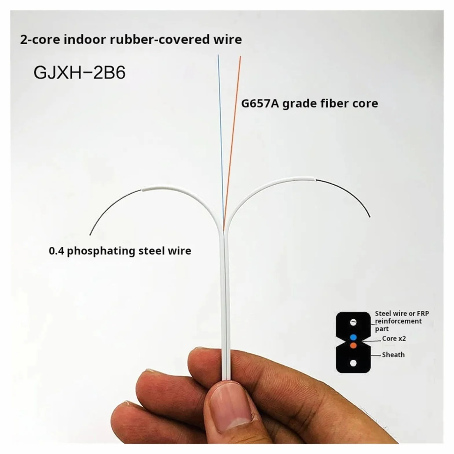 2-żyłowy kabel połączeniowy światłowodowy do zastosowań wewnętrznych, SC UPC jednomodowy, długość 150 m/200 m, 1310 nm-1550 nm, 2 przewody stalowe(Black,150M)