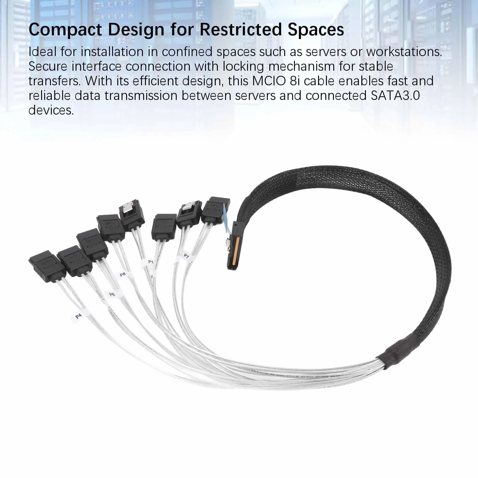 Kabel MCIO 8i do 8xSATA3.0 50 cm 19,69 Cala 32 GT S 8 Kanałów do Transmisji Danych Serwera