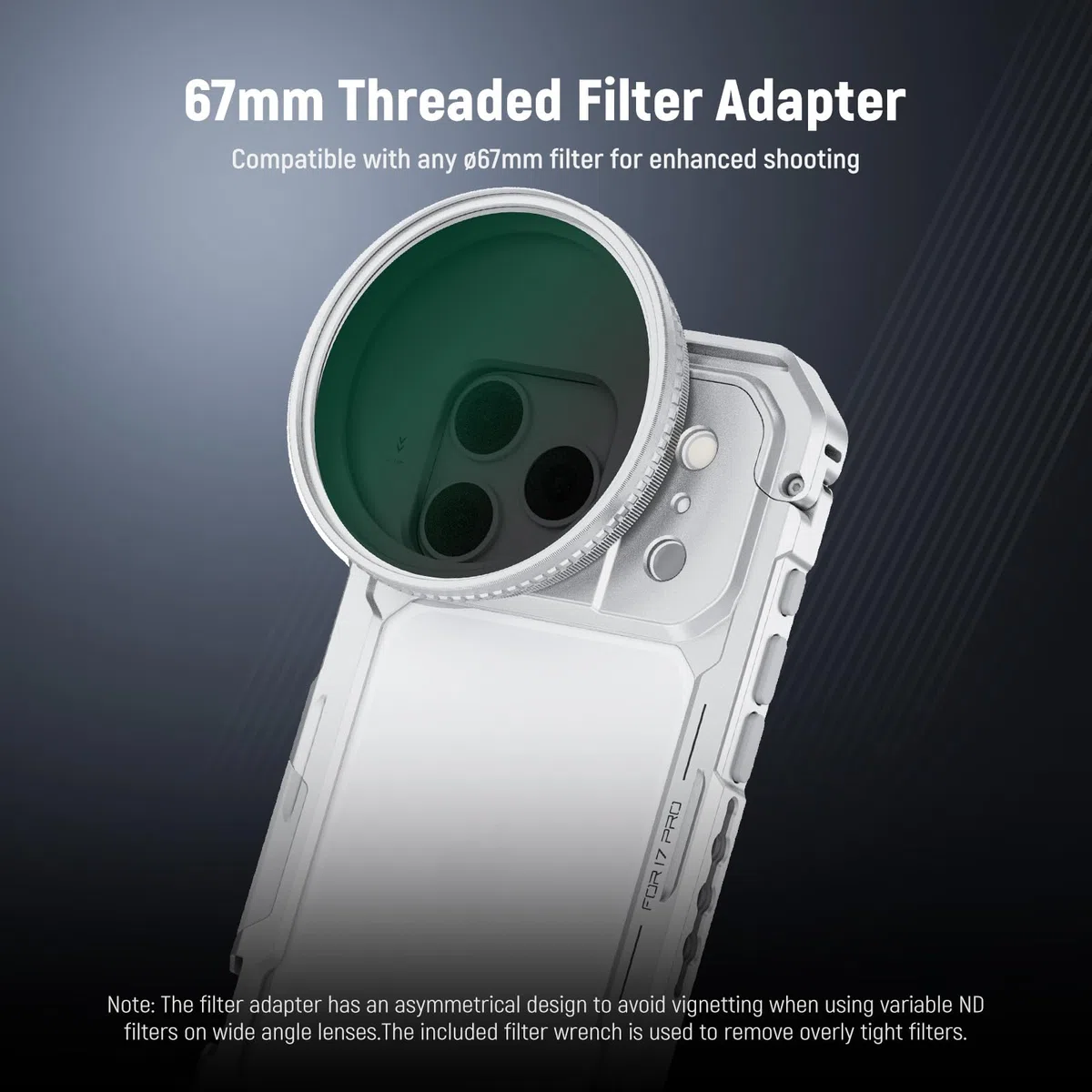 NEEWER PA143 Klatka na telefon kompatybilna z iPhone 17 Pro, akcesoria do stabilizatora wideo z pierścieniem filtrującym 67 mm, tylna płyta obiektywu 17 mm, adapter do montażu T, 4 x nakładka