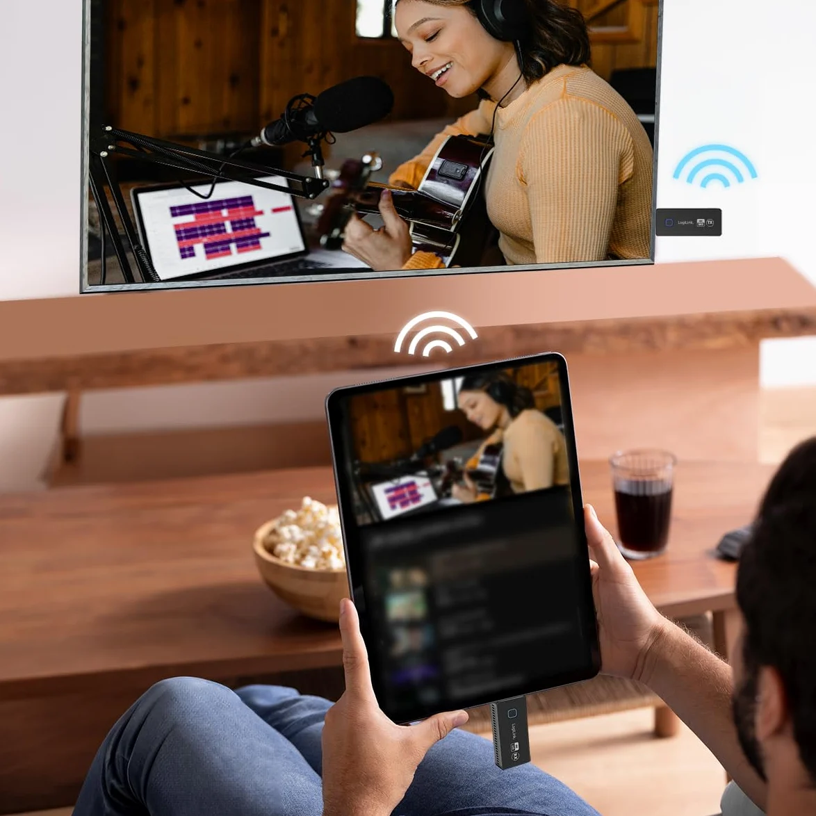 LogiLink HDW0104 - zestaw do transmisji HDMI, USB-C na HDMI, kompaktowy, bezprzewodowy, 30 m, 1zu1, 4K 60 Hz dane/wideo łatwe wyświetlanie/udostępnianie danych na telewizorze za pomocą WLAN HDMI